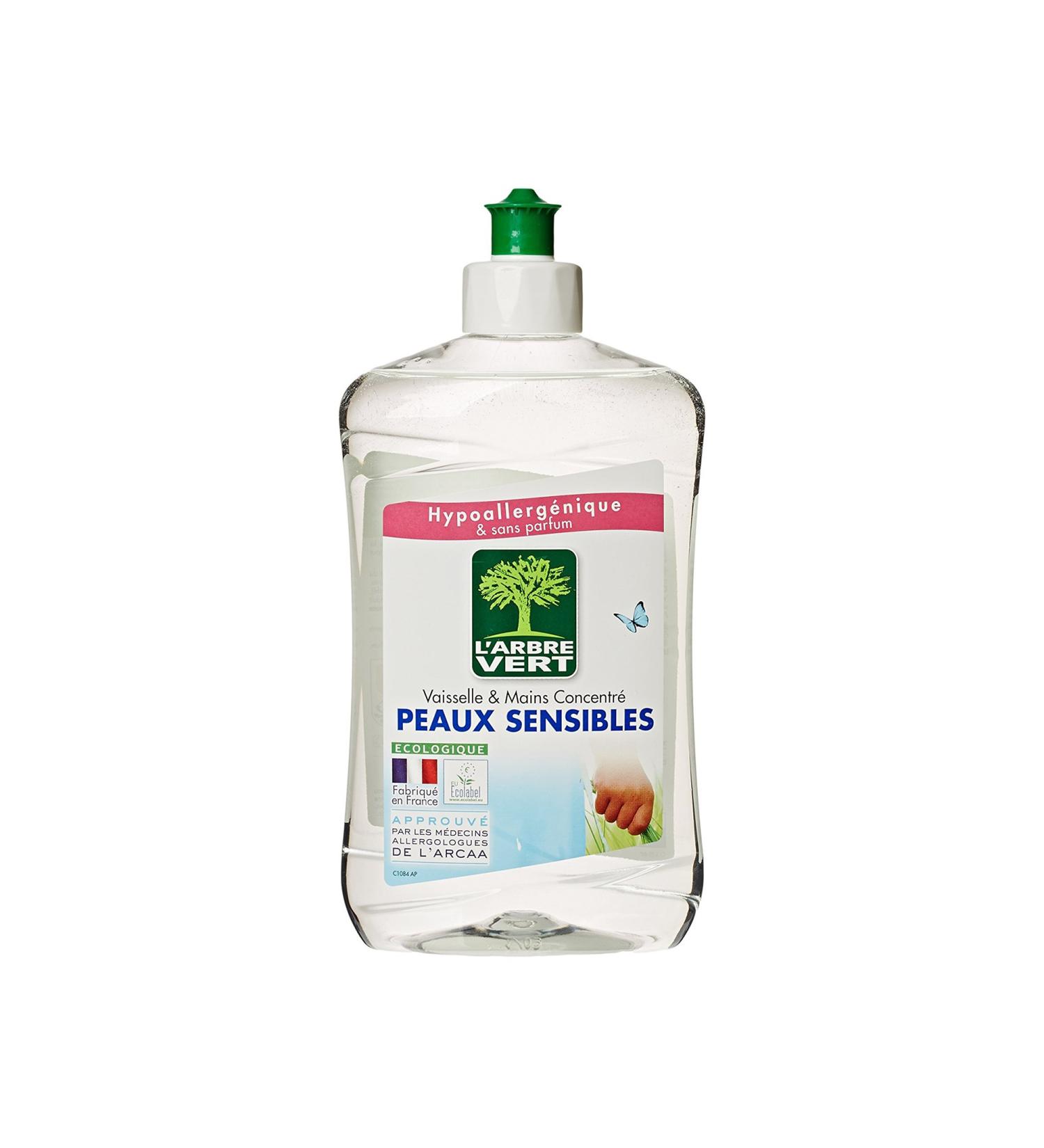 L'Arbre Vert Ecological Washing Up Liquid for Sensitive Skin Hypoallergenic Fragrance Free 500 ml Bottle - Buy Online on GoSupps.com
