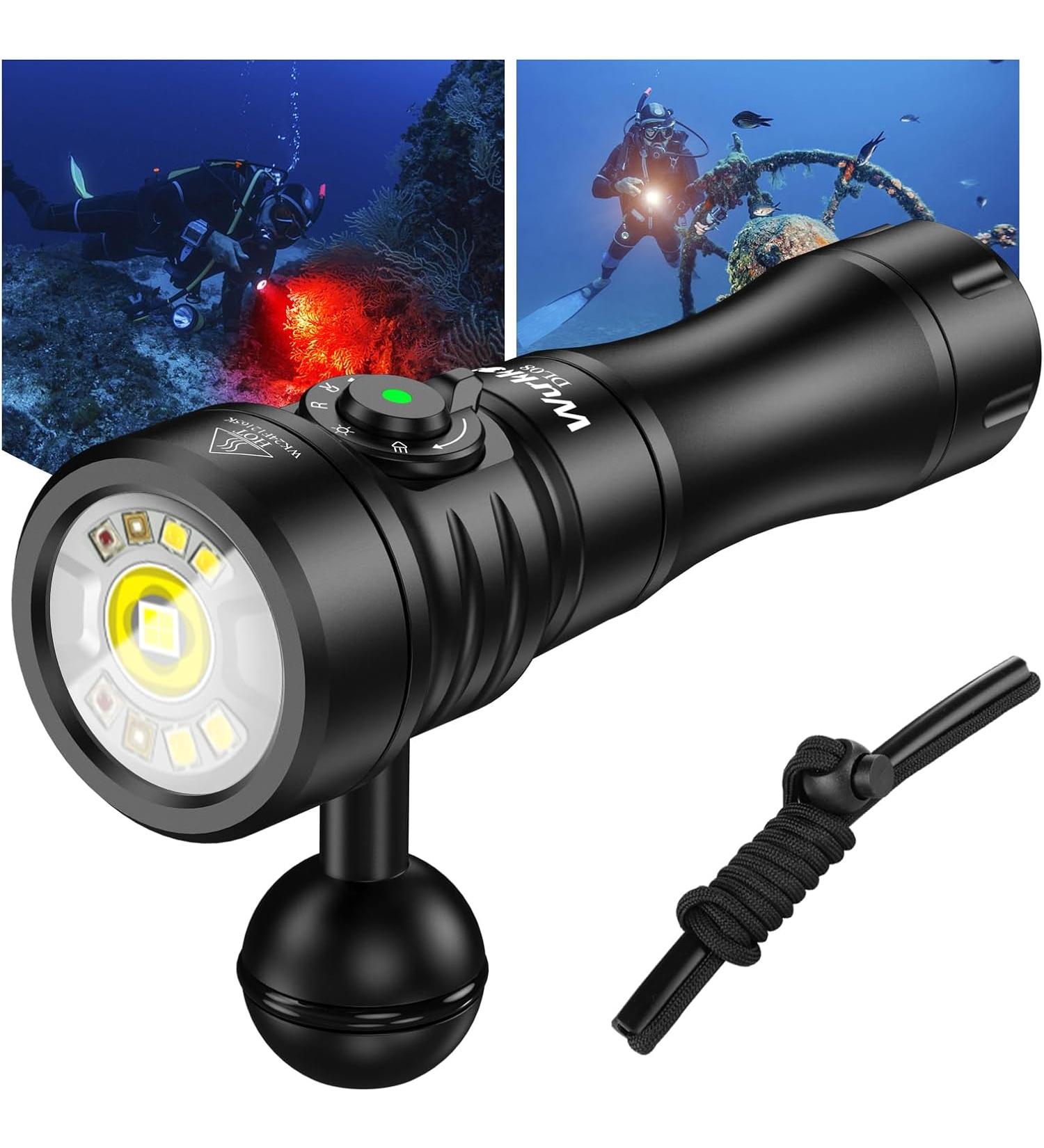 Wurkkos DL08 Dive Light 3600 Lumens Rechargeable Scuba Underwater Lights with Red and UV Light - IP68 Underwater Video with Infinite Brightness Adjustment and 5000mAh Battery for Night Diving - Buy Online on GoSupps.com