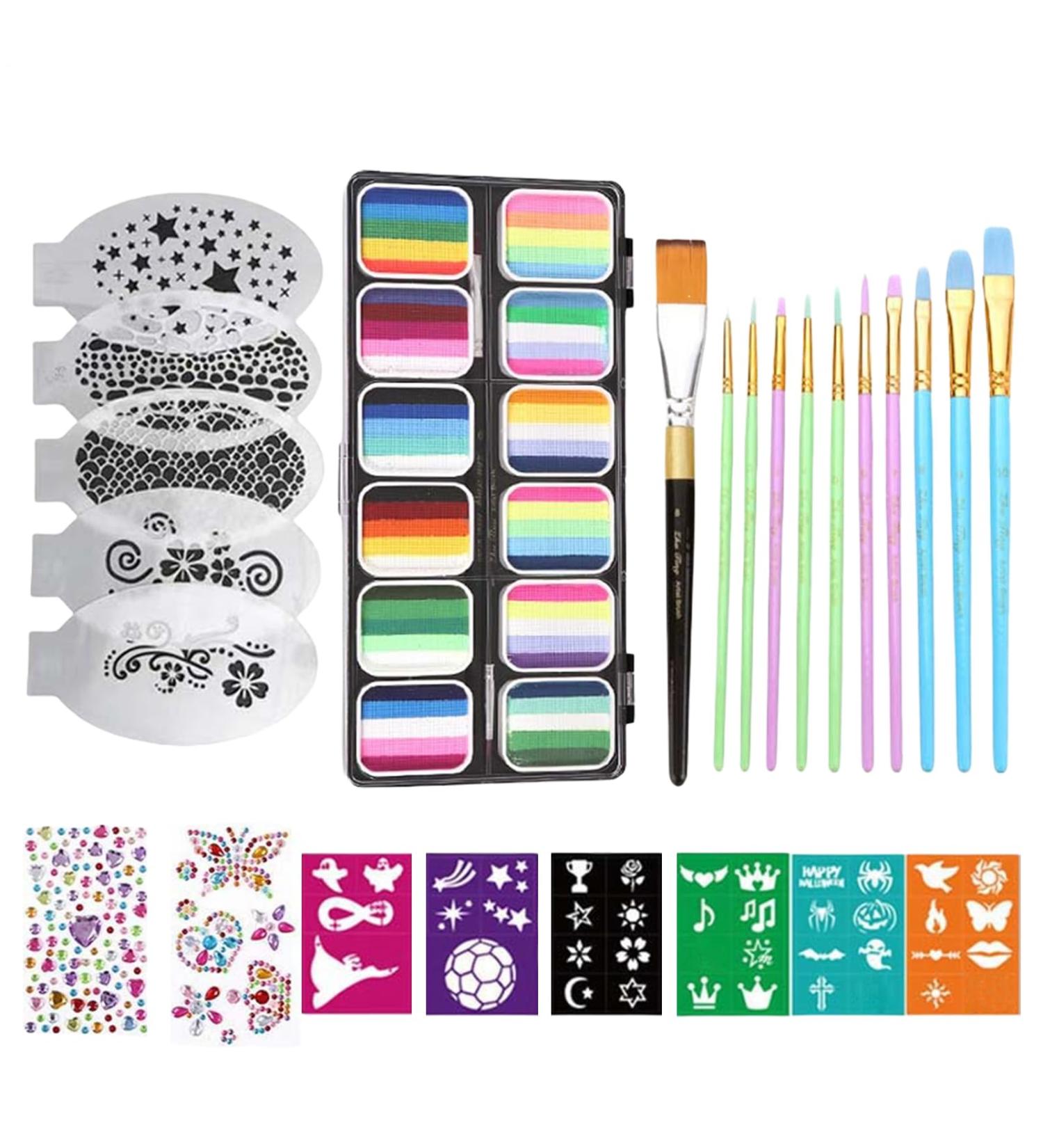 Washable face paint palette with 12 grids of bright water-soluble colors and brushes for students boys girls teens adults birthdays - Buy Online on GoSupps.com