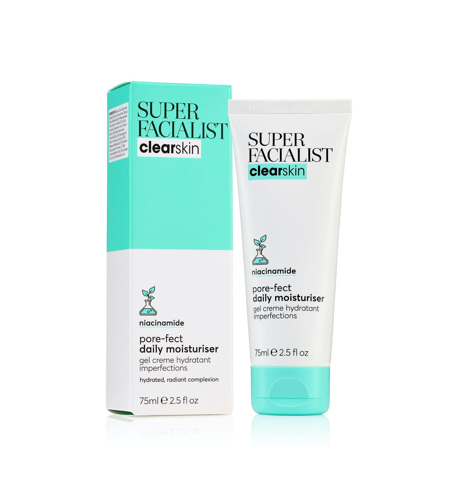 Super Facialist Pore-Fect Daily Moisturiser - Hydrate & Control Oil for Acne Treatment & Blackhead Remover with 3% Niacinamide Tea Tree Oil & Prebiotics Vegan Friendly 75ml - Buy Online on GoSupps.com
