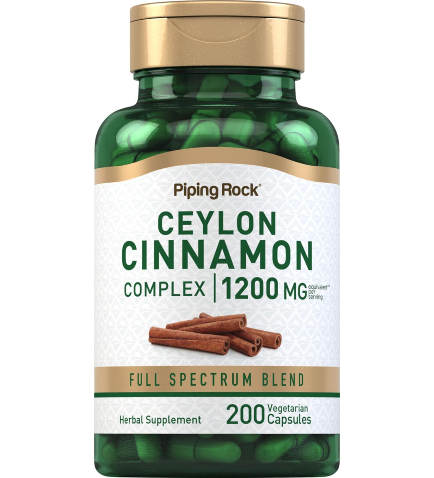 Piping Rock Ceylon Cinnamon Capsules 1200 mg | 200 Count | Complex Herbal Extract Supplement for Women and Men | Vegetarian Non-GMO Gluten Free - Buy Online on GoSupps.com