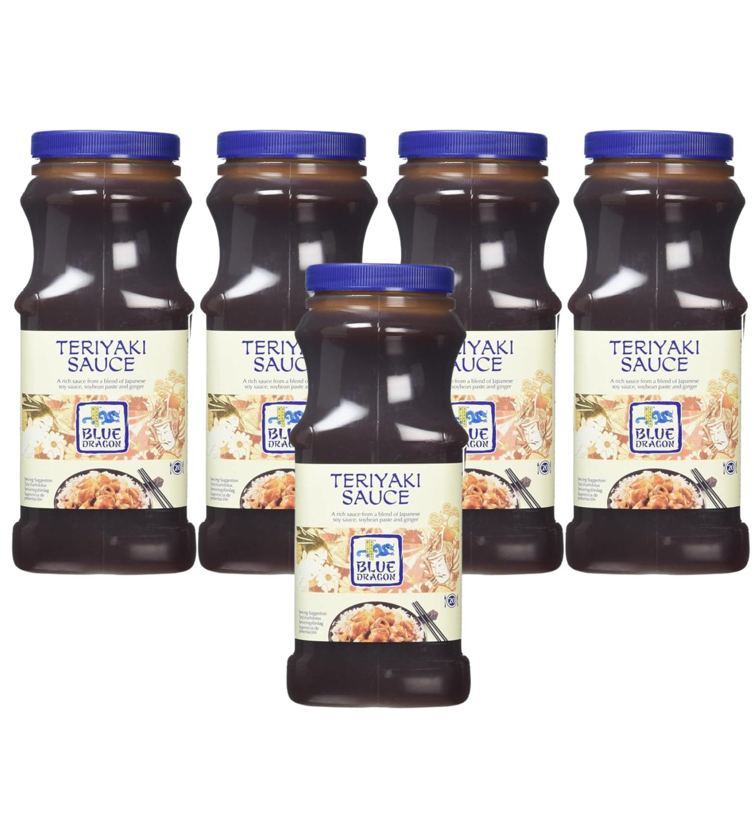 Teriyaki Sauce Blue Dragon 1 Litre | Sweet & Savoury Teriyaki-Noodles Marinade for Chicken Beef Salmon - Vegetables Gluten Free Vegan - Pack of 5 X 1 ltr - Buy Online on GoSupps.com