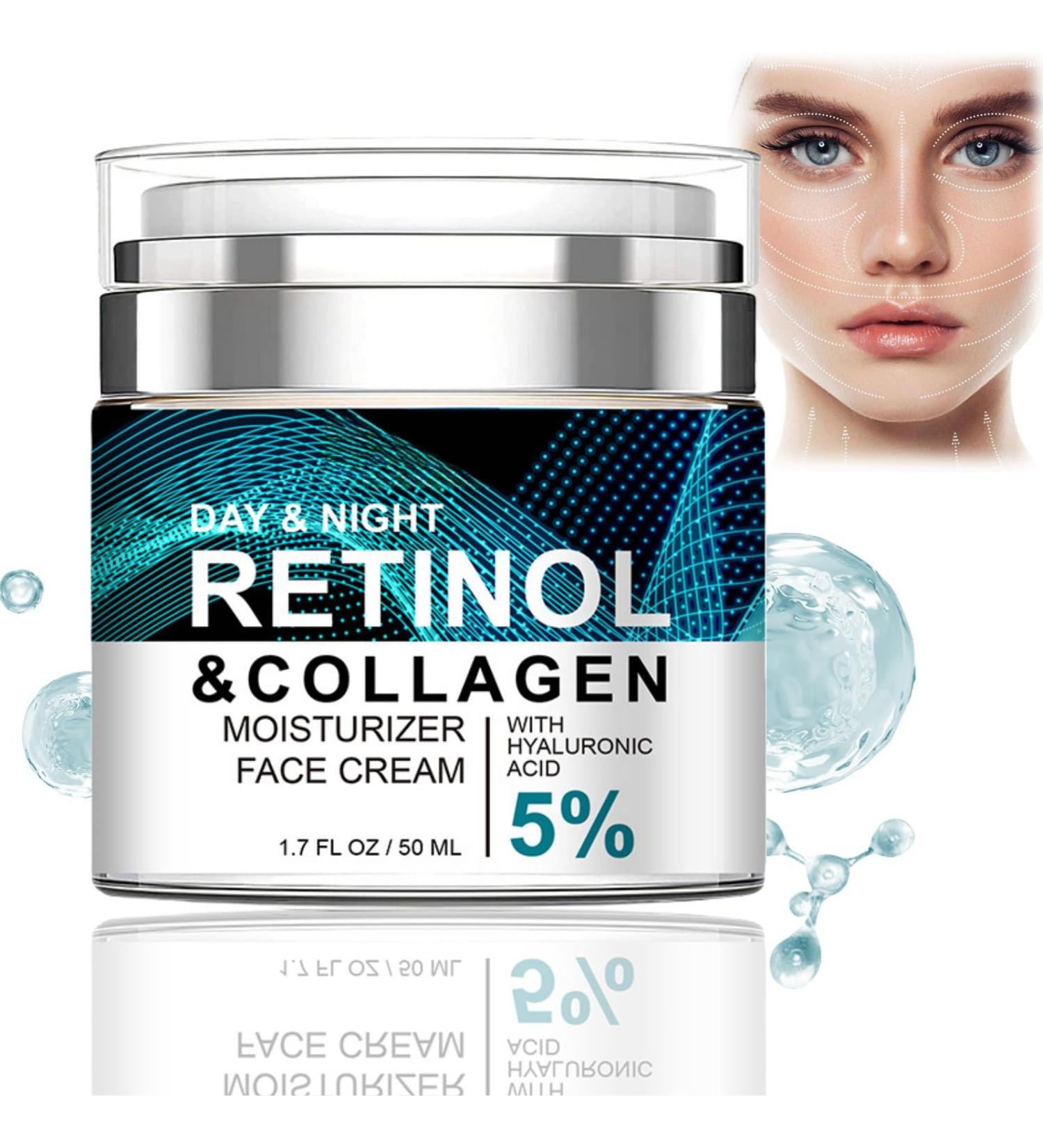 Retinol Collagen Cream with 5% Hyaluronic Acid Retinol Face Cream with Collagen Anti Wrinkle Face Cream Anti Aging Face Cream Retinol Serum for Face Night Moisturiser Day Cream for Women Anti Aging - Buy Online on GoSupps.com