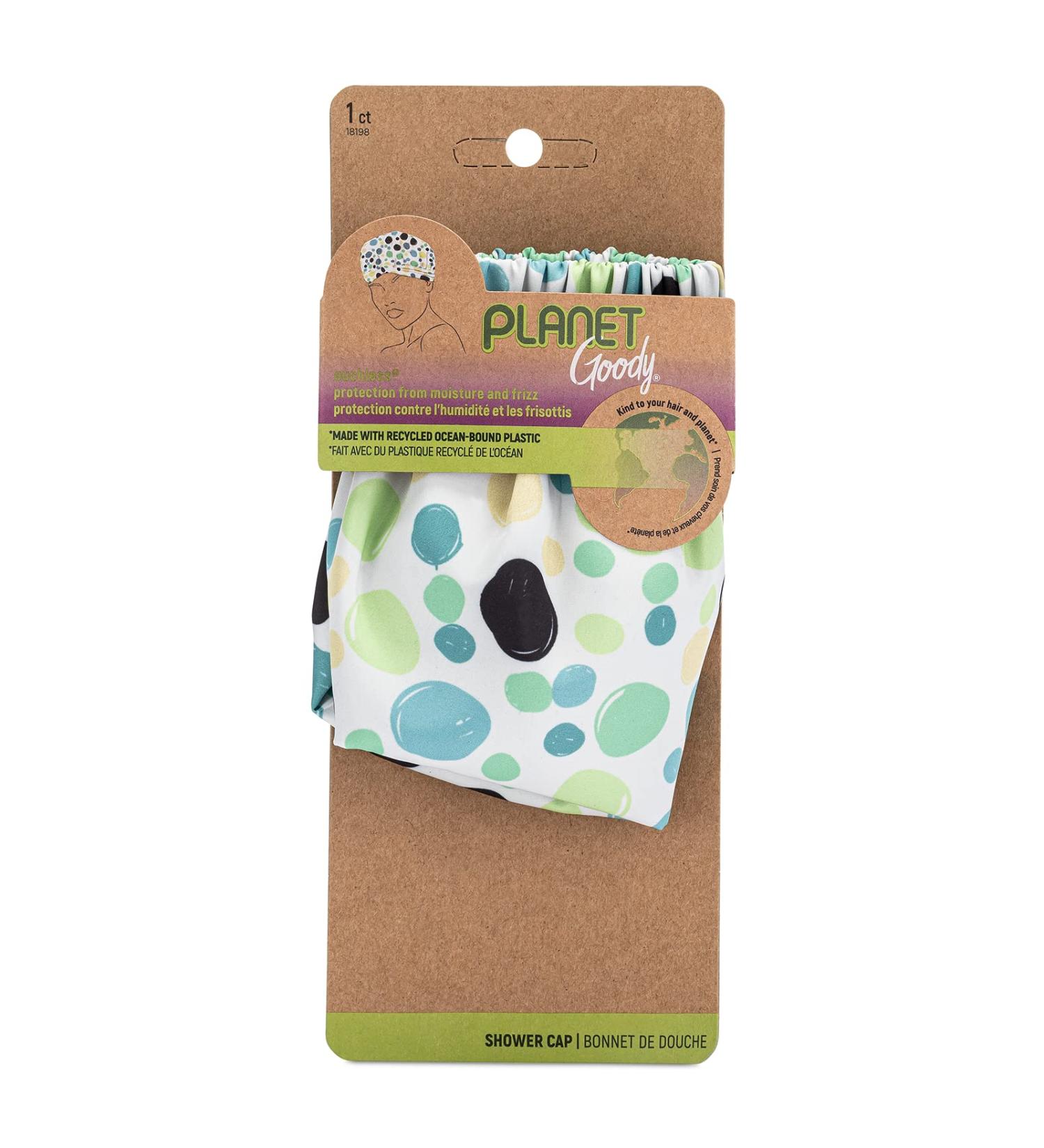 Planet Goody Shower Cap 1 Count - Green Dots - Protect Your Hairstyle While Remaining Comfortable - Hair Accessories for Men Women Boys & Girls - Made with Recycled Ocean-Bound Plastic Shower Cap (Green Dots)