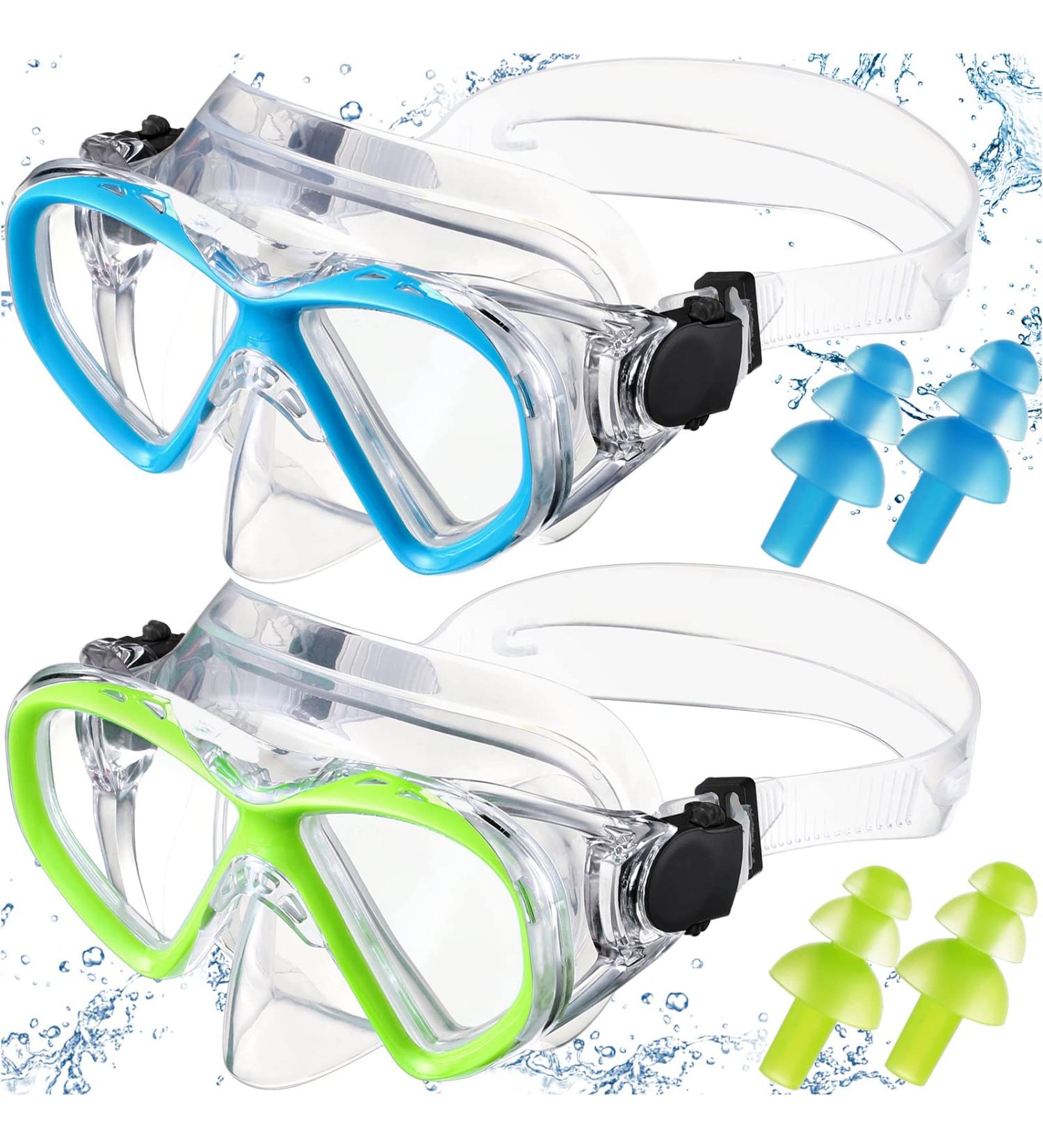 2 Pack Kids Swim Goggles & Diving Mask with Earplugs | Anti-Fog Silicone Glasses for Youth 6-14 | Beach & Pool Gear in Blue Green - Buy Online on GoSupps.com