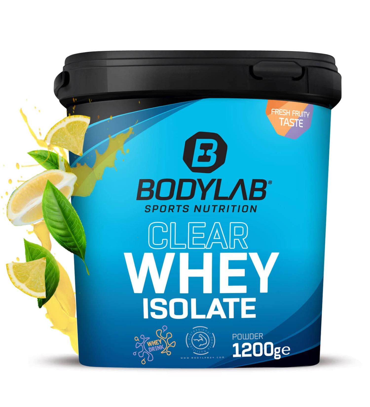 Bodylab24 Clear Whey Isolate 1200g Ice Tea Lemon protein shake made from 96% whey protein isolate refreshing fruity drink can help build muscle - Buy Online on GoSupps.com