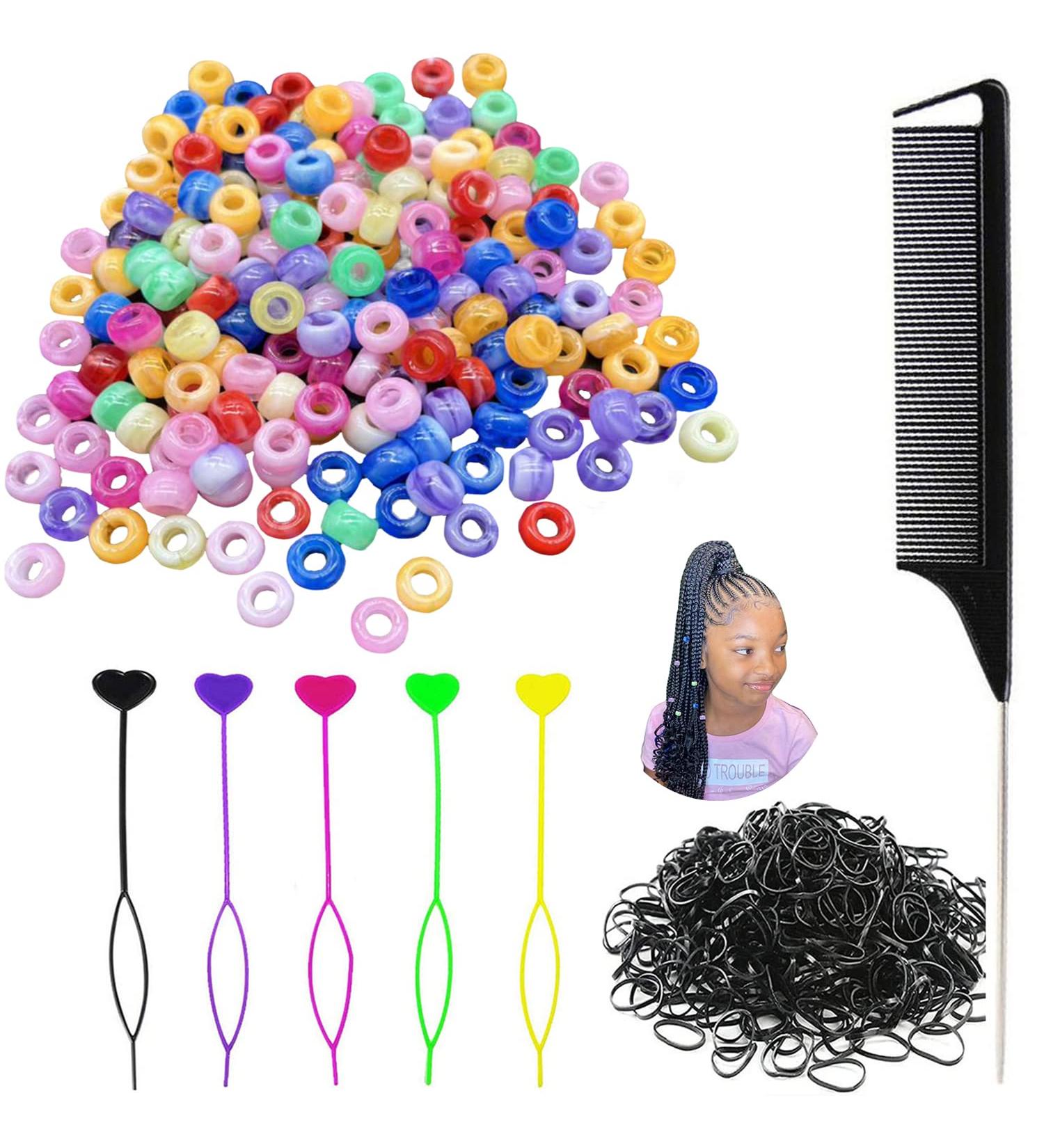 406 Pcs Hair Beads Set for Kids | Pony Beads, Elastic Bands, Quick Beader, Rattail Comb | Girls Hair Braids Kit - Buy Online on GoSupps.com