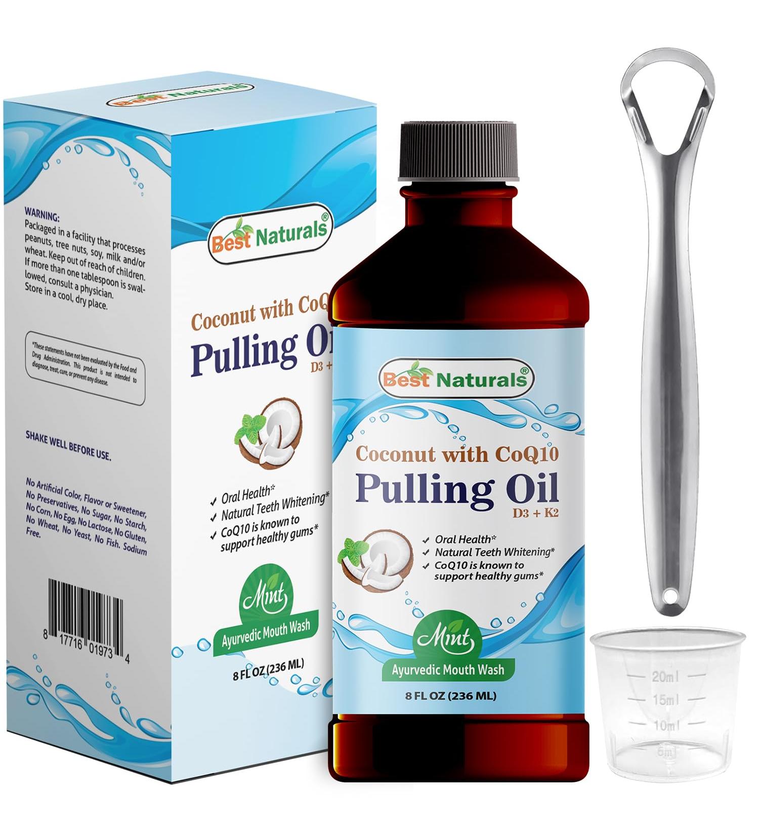 Best Naturals Coconut Pulling Oil with Vitamin D3 E K2 & COQ10-8 Fl OZ - Made with Essential Oils in The USA - Buy Online on GoSupps.com