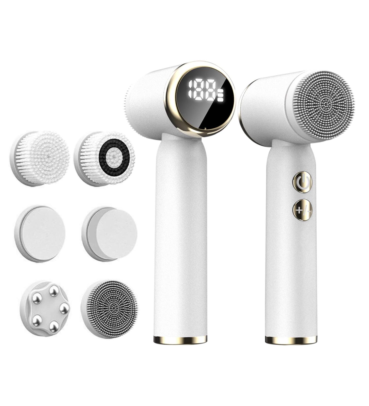 UnTI Electric LED Facial Cleansing Brush Set - 6 in 1 Rechargeable Waterproof Face Cleanser for Oily, Dry, Sensitive Skin - White Exfoliating Tool for Women & Men - Buy Online on GoSupps.com