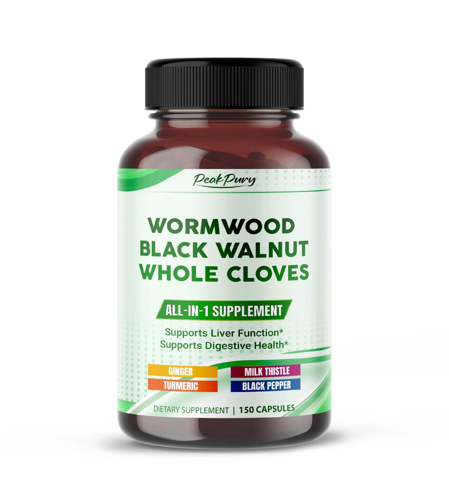 All-in-1 Wormwood Black Walnut Whole Cloves Ginger - Supports Liver Health & Aids Digestion -150 Capsules 150 count (pack of 1) - Buy Online on GoSupps.com