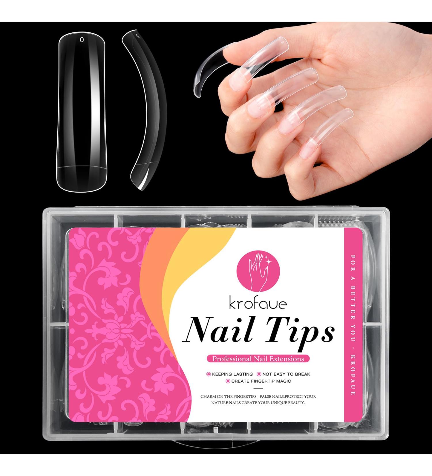 Krofaue Square Nail Tips - 100pcs Extra Long Clear C Curve Acrylic Nail Extensions for Women - Professional Half Cover Fake Nails with Box - Perfect for Holidays - Buy Online on GoSupps.com