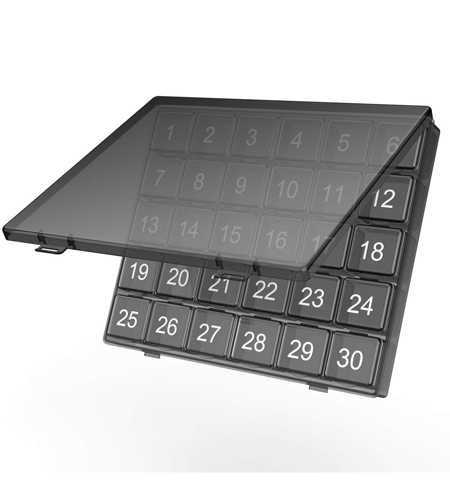 30-Day Monthly Pill Organizer Box - Squeeze to Open, Large Compartments, Portable Travel Case - Black - Buy Online on GoSupps.com