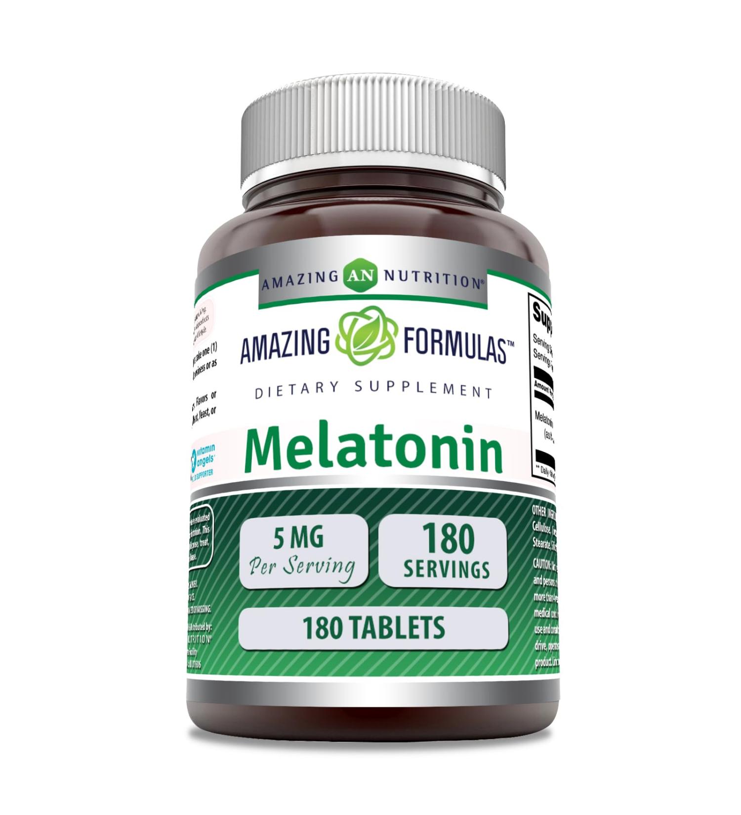 Amazing Formulas Melatonin Supplement | Unflavored | 5 Mg | 180 Tablets | Non-GMO | Gluten Free | Made in USA - Buy Online on GoSupps.com