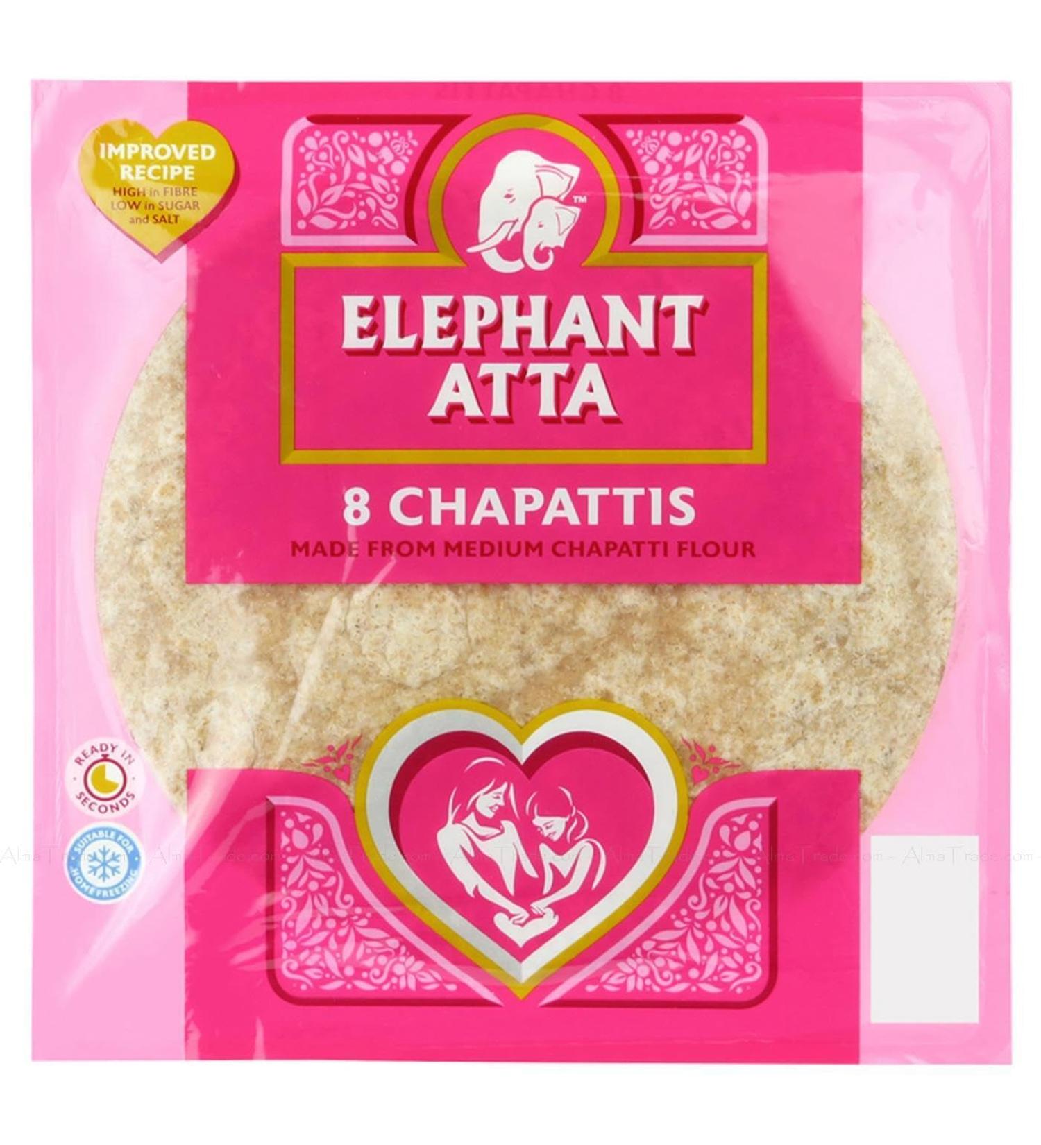 Elephant Atta Made from Medium Chapatti Flour 3x8 Pcs Halal Bread Pack of 3x360g - Buy Online on GoSupps.com