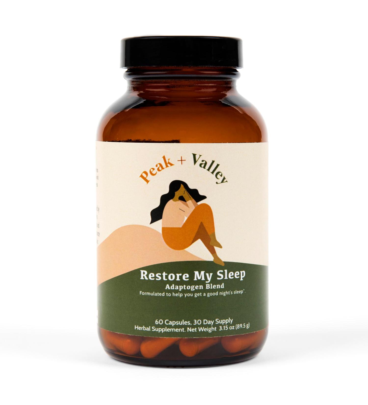 Peak + Valley Natural Sleep Aid for Adults - 60 Capsules for Deep Sleep - 3 mg Melatonin L Theanine Chamomile Ashwagandha - Natural Herbal Sleeping Pills - Extra Strength Calming Sleep Aid - Buy Online on GoSupps.com