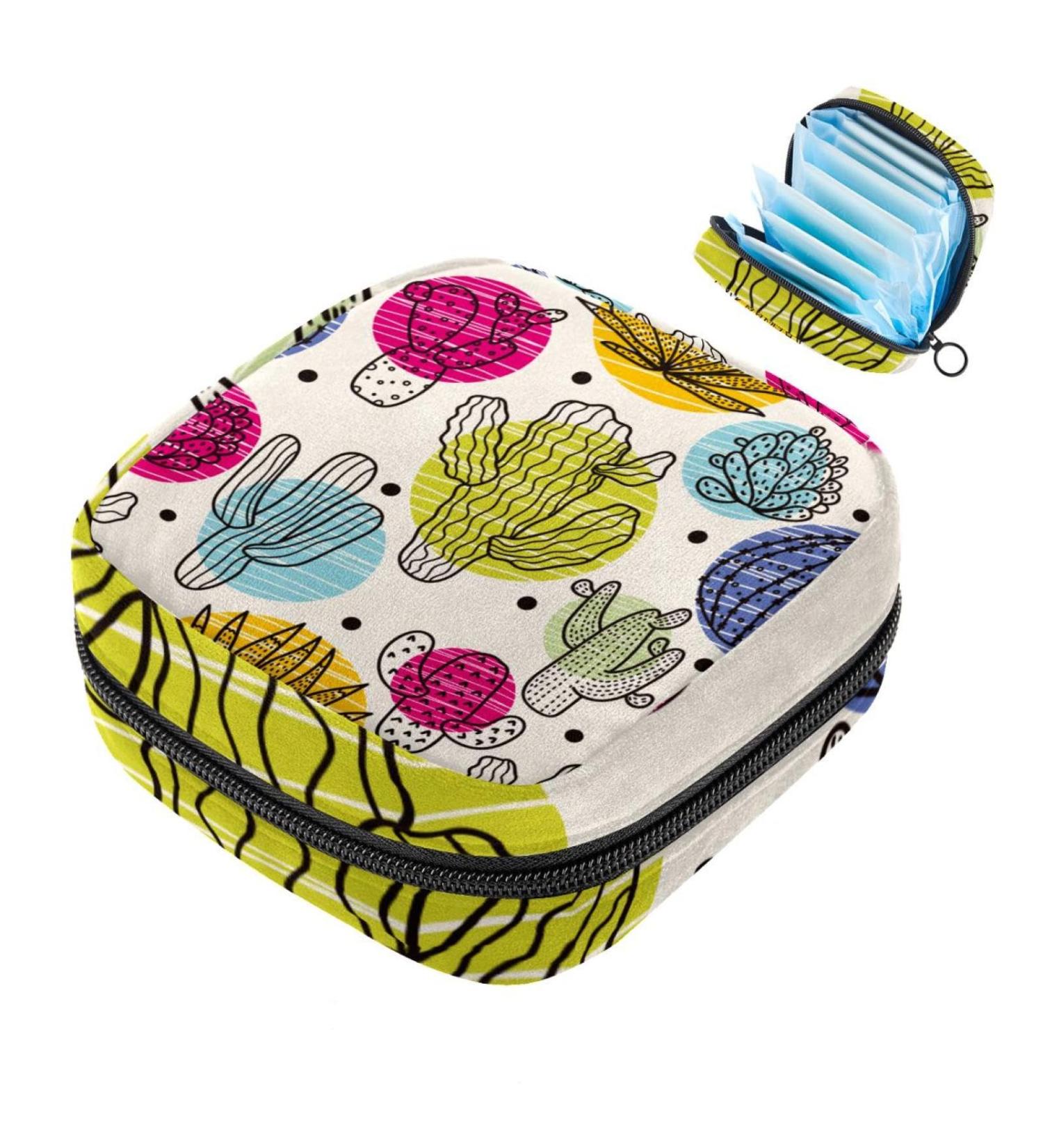 Portable Women's Binding-Storage Bags for Menstrual Cups & Pads | Vintage Cactus Design Ideal for Teens & First Period Essentials - Buy Online on GoSupps.com