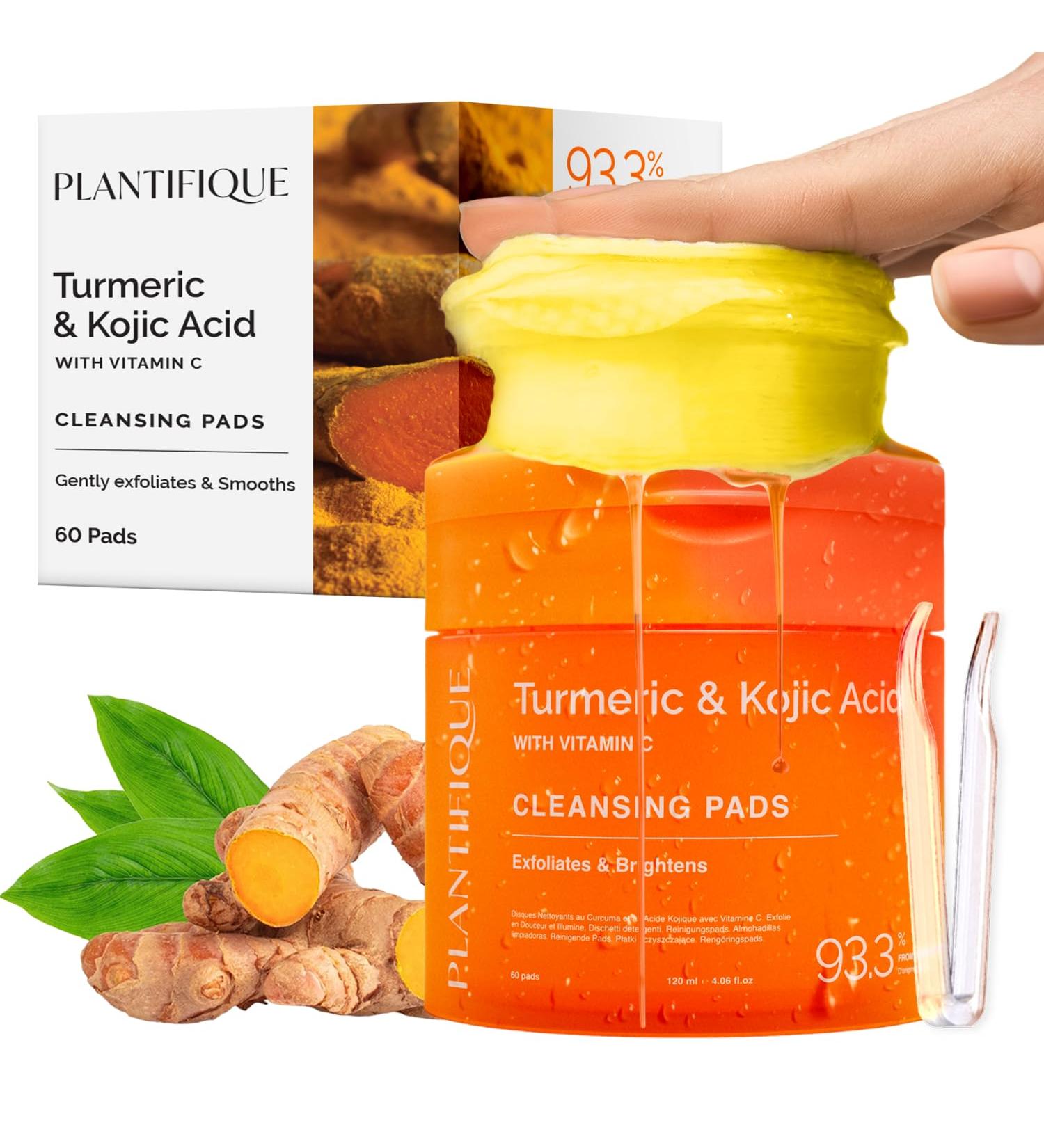 PLANTIFIQUE Disques Nettoyants au Curcuma et Acide Kojique avec C ramides Niacinamide et Vitamine C - 60 Disques Exfoliants Visage pour Taches Brunes et Hyperpigmentation - Kit Skincare 60 unit (Lot de 1) - Buy Online on GoSupps.com
