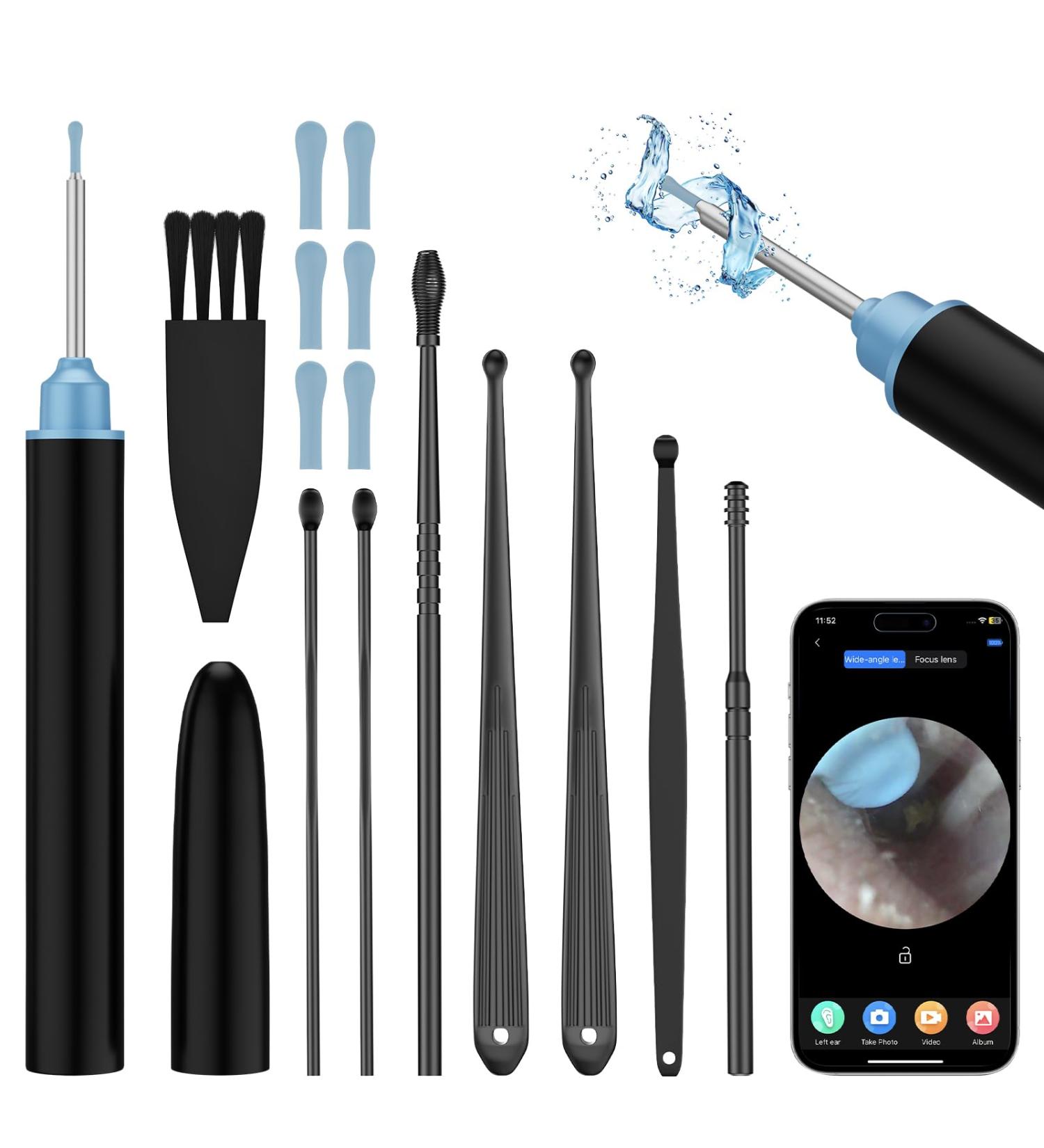1080P Wireless Ear Wax Removal Kit Camera | Visual Ear Cleaner Endoscope with 6 Lights | WiFi Otoscope for Earwax Removal Tool | Anti Fall Off Eartips | Ear Cleaner - Black - Buy Online on GoSupps.com