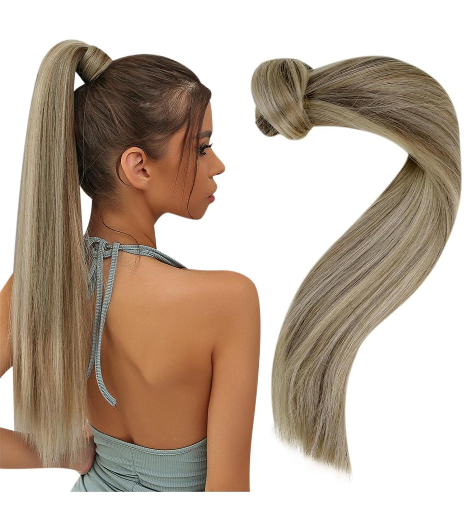 Easyouth Real Hair Braid Extensions - 18 Inch Clip-In Ponytail Ash Brown Mix Platinum Blonde 80g #8P60 - Perfect for Seamless Styles - Buy Online on GoSupps.com