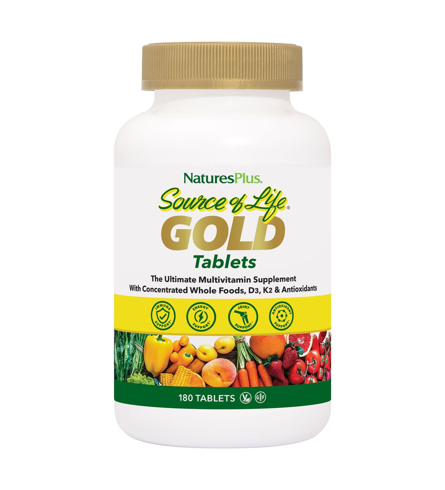 NaturesPlus Source of Life Gold Multivitamin - 180 Tablets - with Vitamins D3 & B12 - Blood Bone & Immune Support - Vegetarian & Gluten Free - 60 Servings - Buy Online on GoSupps.com