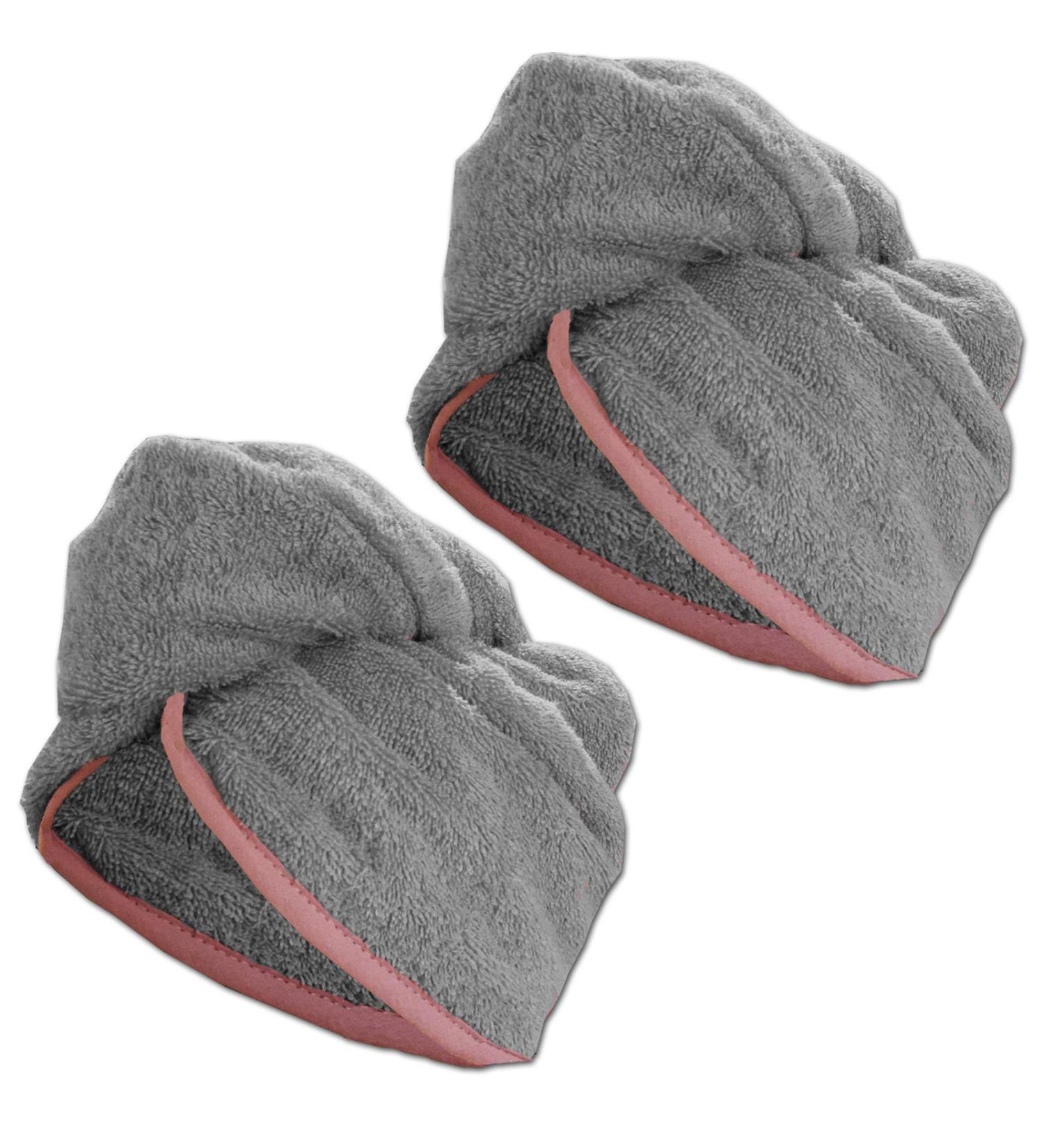 Homelevel 2x Terry Hair Turban Set - 100% Cotton Quick-Drying Head Towel - Stylish Gray & Old Pink Hair Towels for Effortless Drying - Buy Online on GoSupps.com