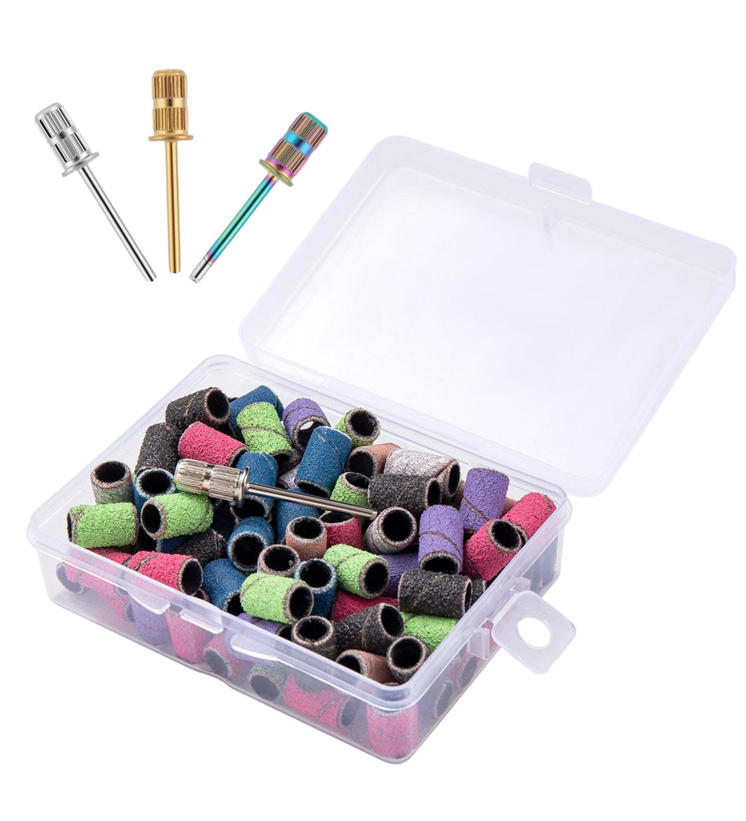 100 Piece Nail Cutter Attachments Set - Grit 80/120/180 Nail Drill Bits & Storage Box for Electric Grinding - Silver Gold Colorful - Buy Online on GoSupps.com