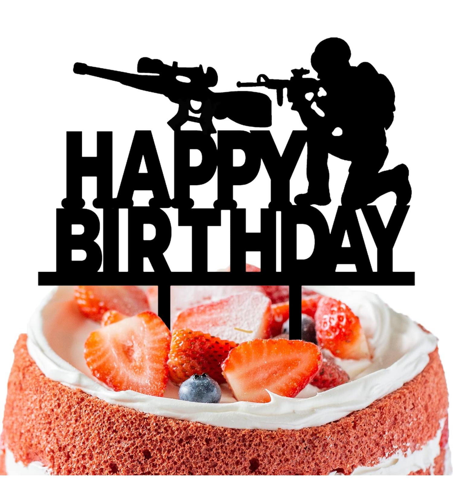 PLIGREAT Happy Birthday Cake Toppers Black Acrylic Cake Toppers Cupcake Toppers Cool Cake Topper for Gamers Soldiers Shooters Boys Mans Birthday Party Cake Decorations Cake Shops Supplies - Buy Online on GoSupps.com