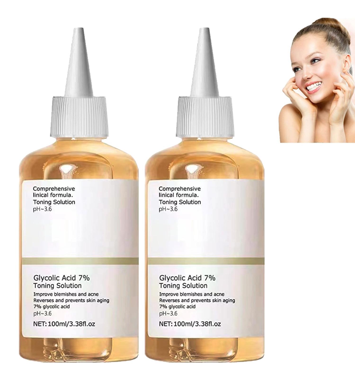 Glycolic Acid 7% Toning Resurfacing Solution Glycolic Sour 7% Toner Moisturize & Strengthen Skin Exfoliating Glycolic Acid 7% Toning Solution Glycolic Acid Toner Skincare Hyaluronic Acid Serum 100ML*2 - Buy Online on GoSupps.com