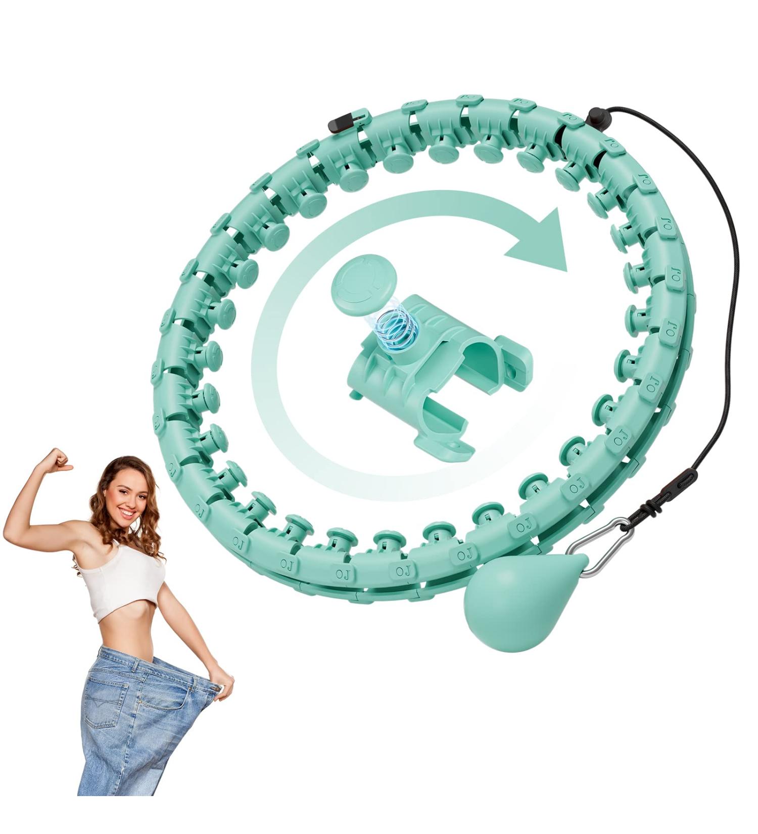 GOBEES Weighted Fitness Hoop for Plus Size Adults - Smart Exercise Hoop for Women - Adjustable 2 in 1 Circular Massage with 28 Detachable Knots - Green - Buy Online on GoSupps.com