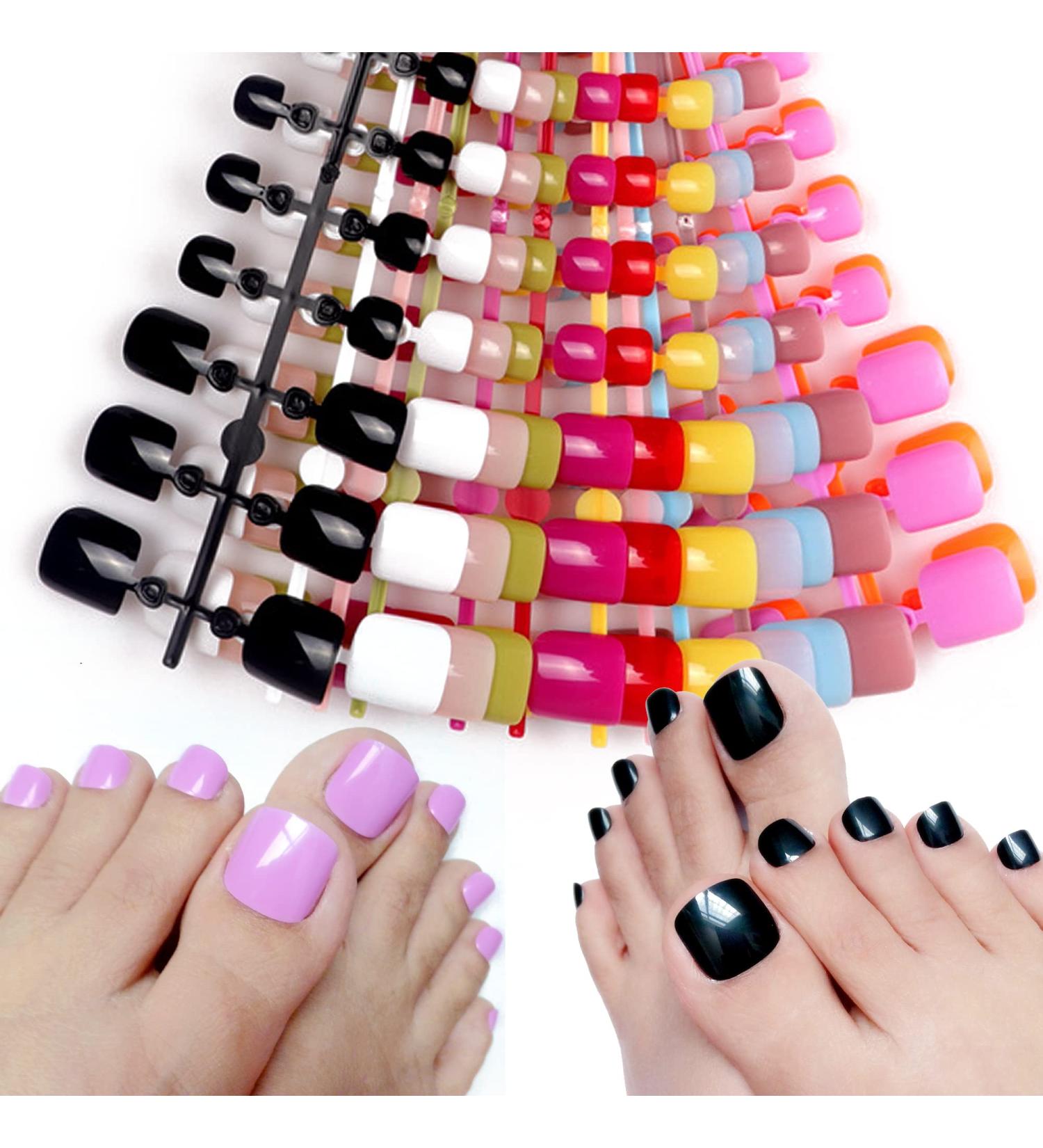 AddFavor 14 Set Square Full Cover Short Fake Toe Nails - Glossy Solid Color False Toenails for Women and Girls - Buy Online on GoSupps.com