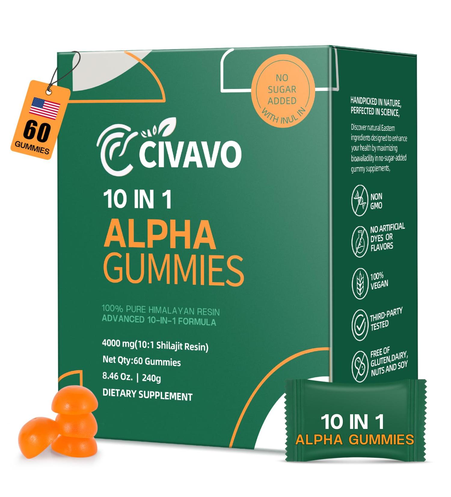 10-in-1 Alpha Shilajit Gummies for Men & Women 4000mg No Added Sugar Ashwagandha Gokshura 75%+ Fulvic Acid & 85+ Trace Minerals Non-GMO 100% Natural (60 Gummy) - Buy Online on GoSupps.com