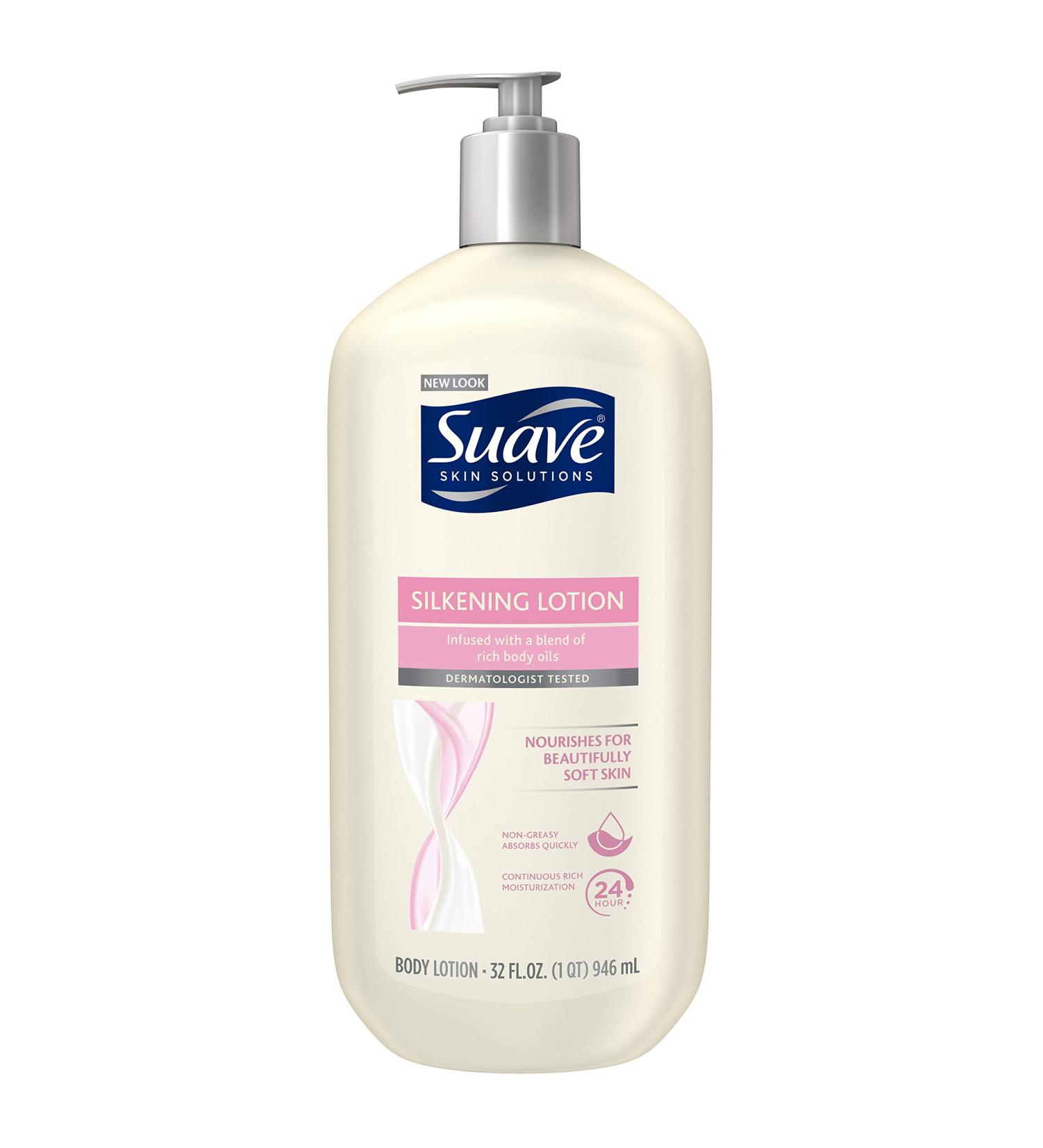 Suave Skin Solutions Body Lotion with Baby Oil - Silkening Moisturizer 32 oz | International Shipping Available - Buy Online on GoSupps.com
