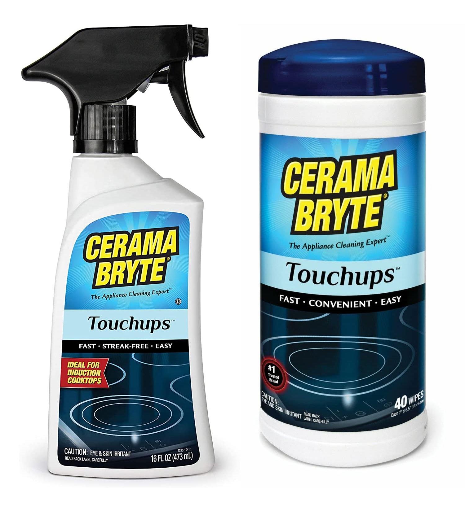 Cerama Bryte Touchups Combo Ceramic Cooktop Cleaner - Touchups Wipes 40 Count, Touchups Spray 16 oz