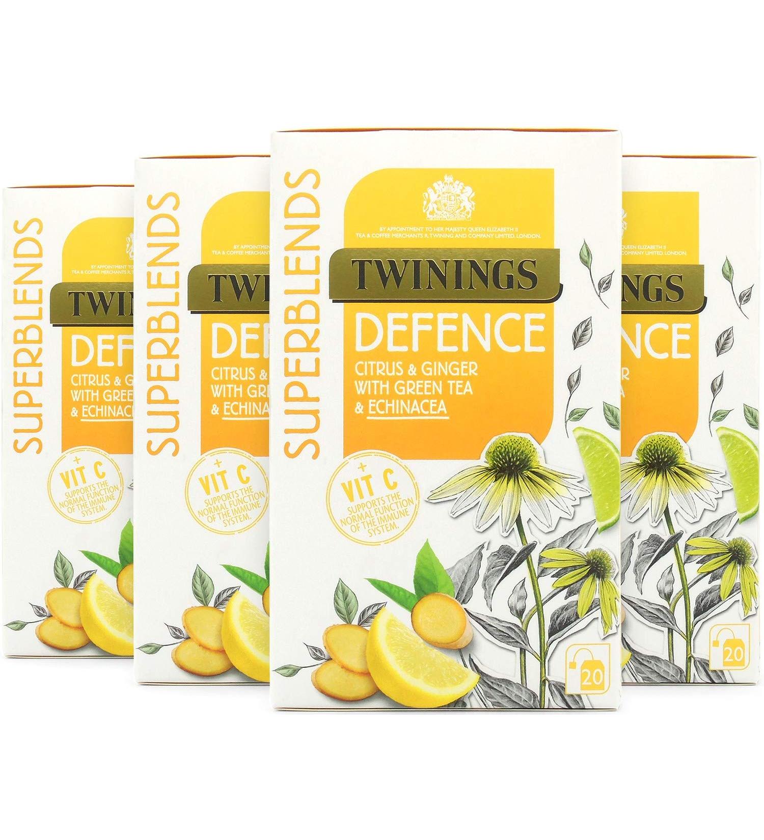 Twinings Superblends Defence Tea - Citrus & Ginger Green Tea with Echinacea & Vitamin C - 80 Biodegradable Tea Bags - Buy Online on GoSupps.com