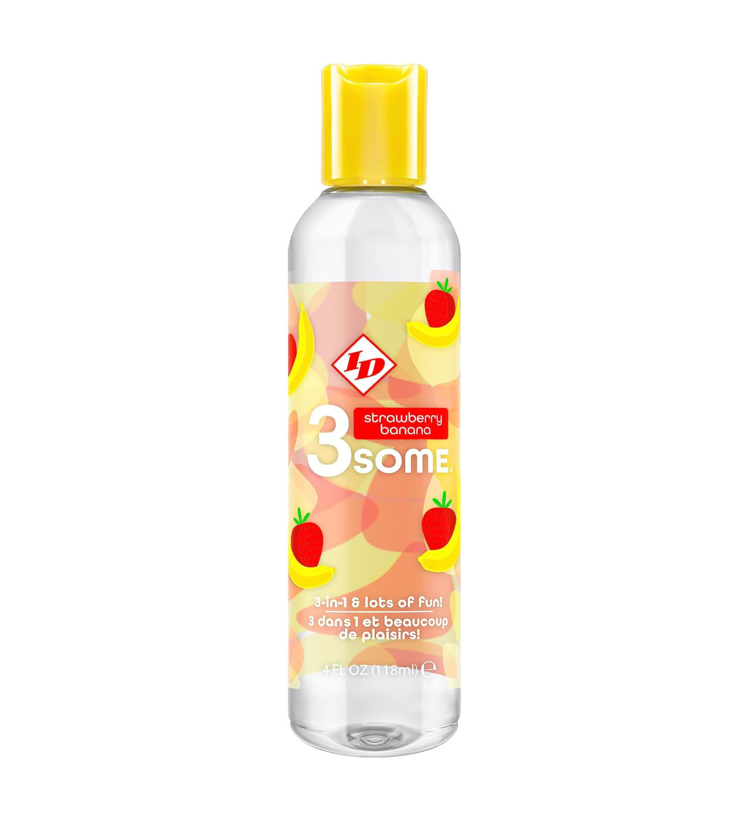 ID Lubricants 3some Flavored Massage Oil - Strawberry Banana | 4 fl oz | Warming Sensual Lube for Couples - Buy Online on GoSupps.com