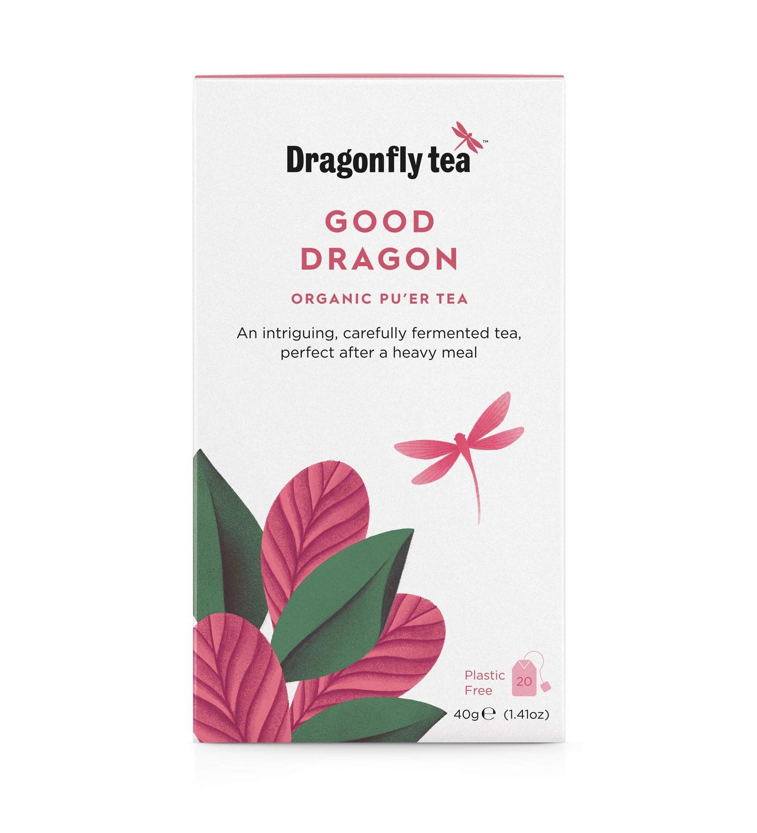 Dragonfly Good Dragon Pu'er Tea | 20 Organic Tea Bags Digestive Tea | Fermented Tea Bags | for a Happy Gut | Compostable Tea Bags - Buy Online on GoSupps.com