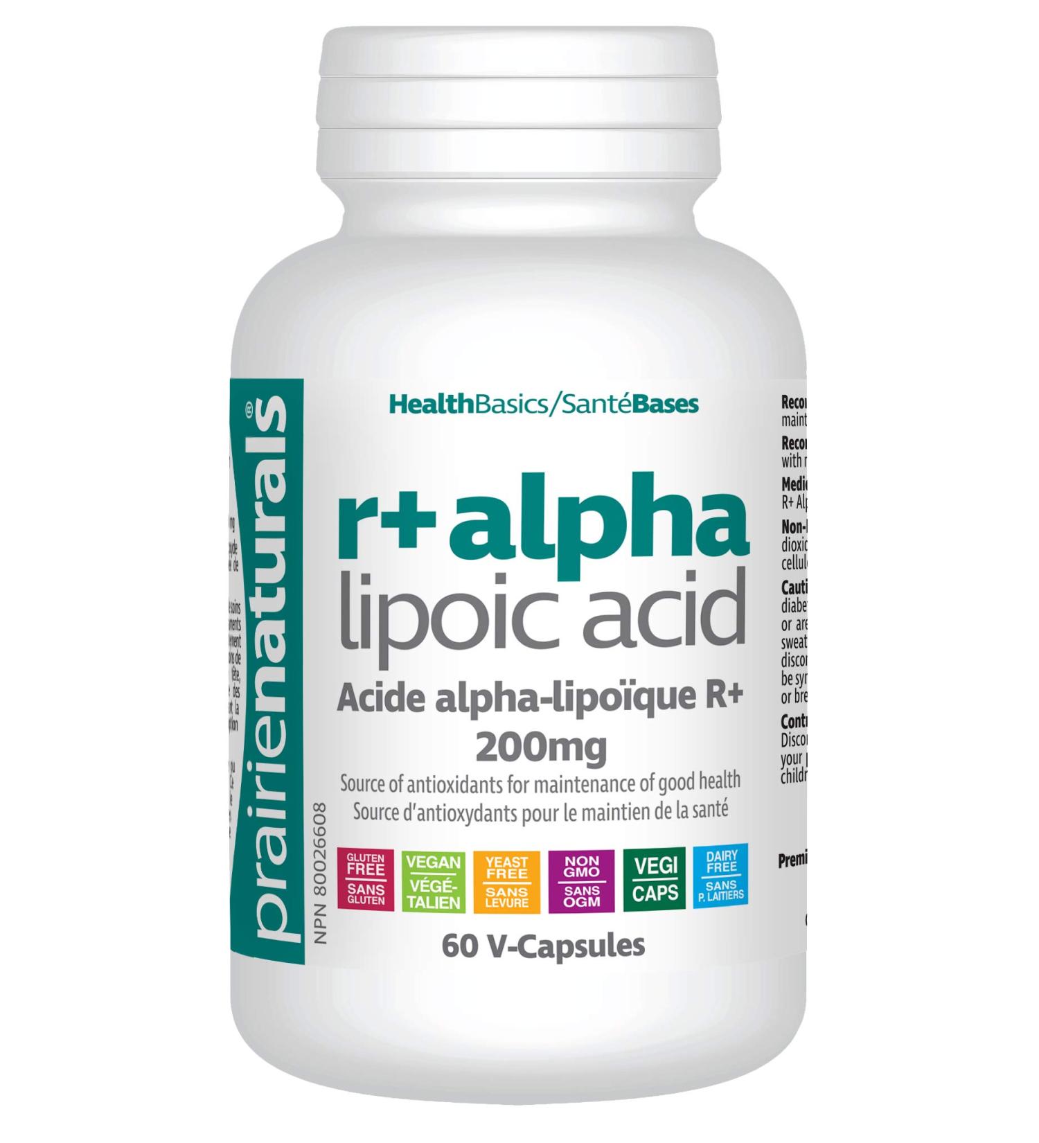 Prairie Naturals R(+) Alpha Lipoic Acid 200mg (R+ ALA) provides antioxidants for the maintenance of good health - 60 Vegan Capsules - Buy Online on GoSupps.com
