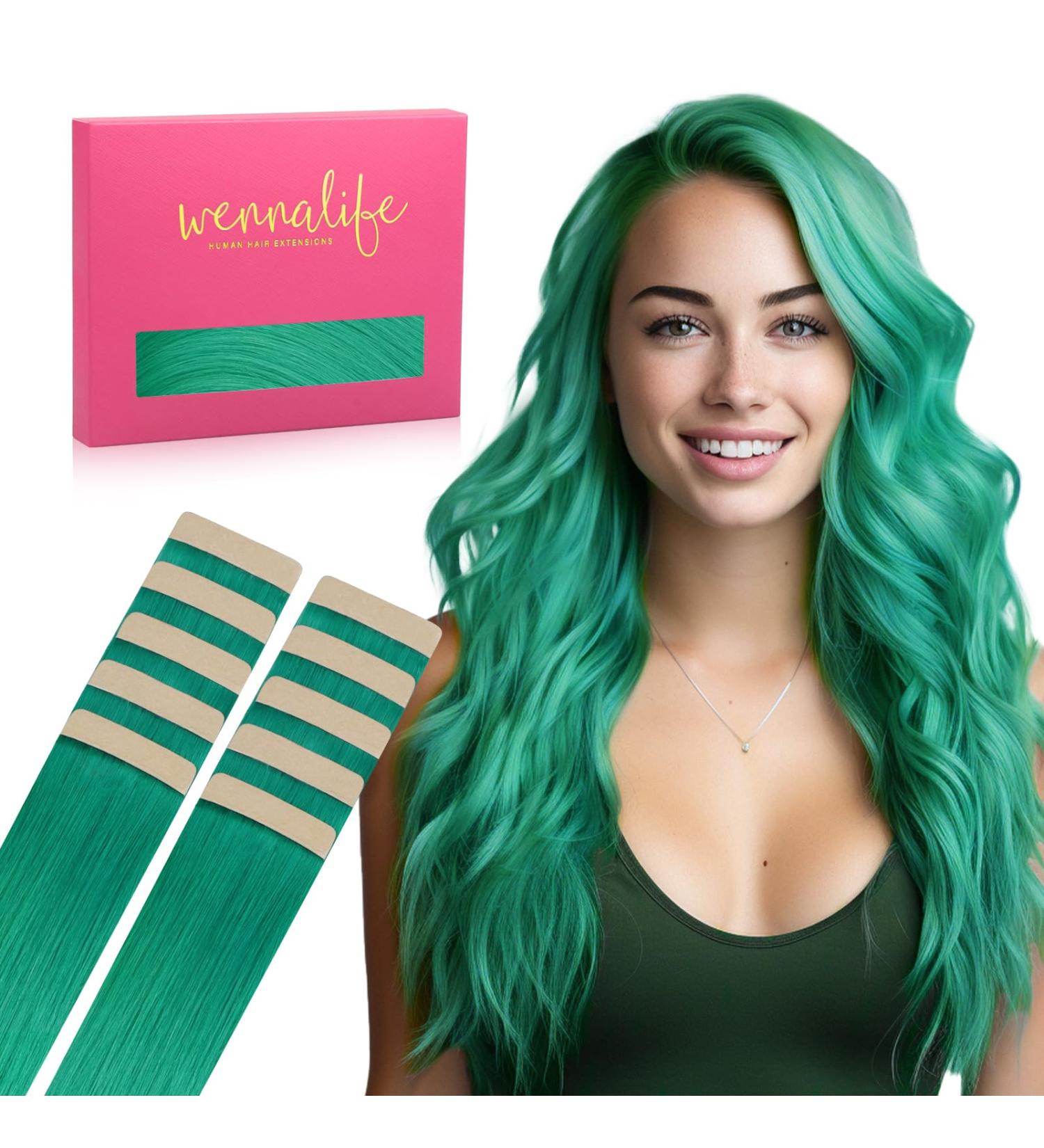 Buy If-Salt Tape Extensions - Green Real Hair 10pcs 40cm Invisible Tape-In Extensions for Smooth Highlights - Buy Online on GoSupps.com