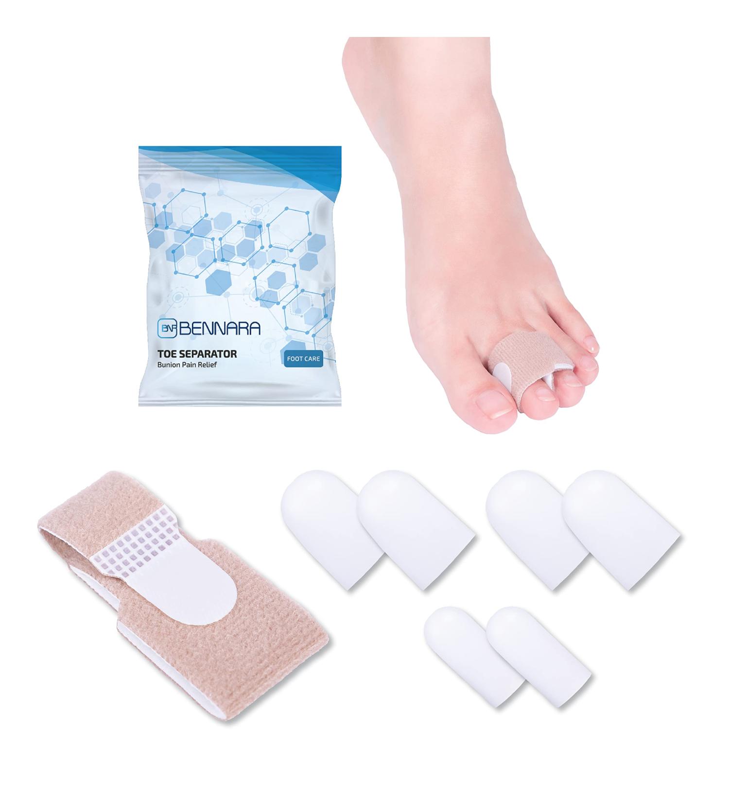 BENNARA Hammer Toe Straightener with Toe Splint & 3 Gel Toe Caps | Relief from Corns, Calluses, Blisters, & Hammer Toes | Silicone Toe Wrap Set - Buy Online on GoSupps.com