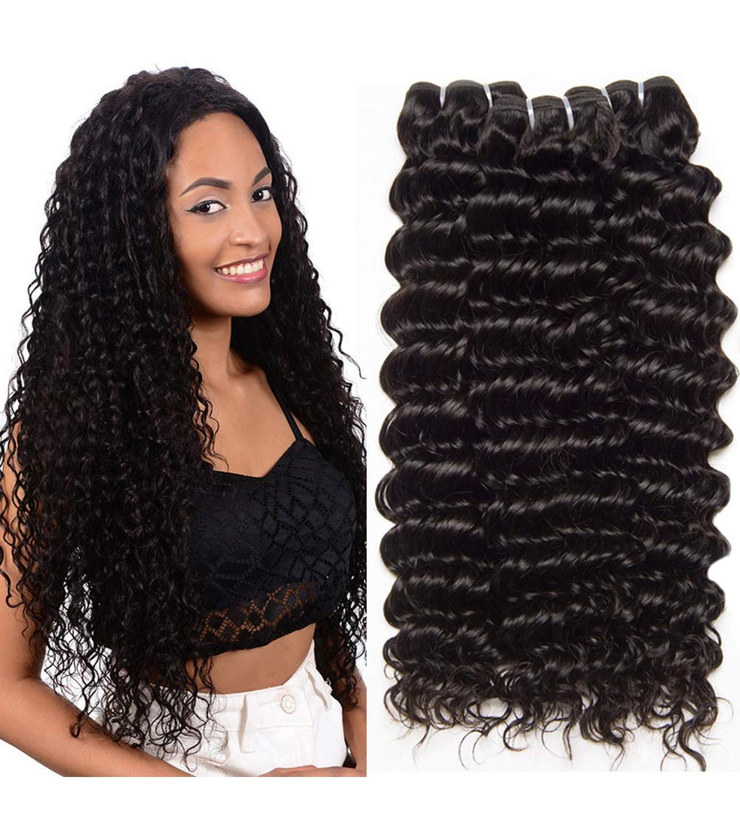Clarolair Brazilian Curly Hair Bundle - 100% Human Hair Weave Extensions (Natural Black 14-18 inches 95g) - Deep Curly Brazilian Hair - Buy Online on GoSupps.com