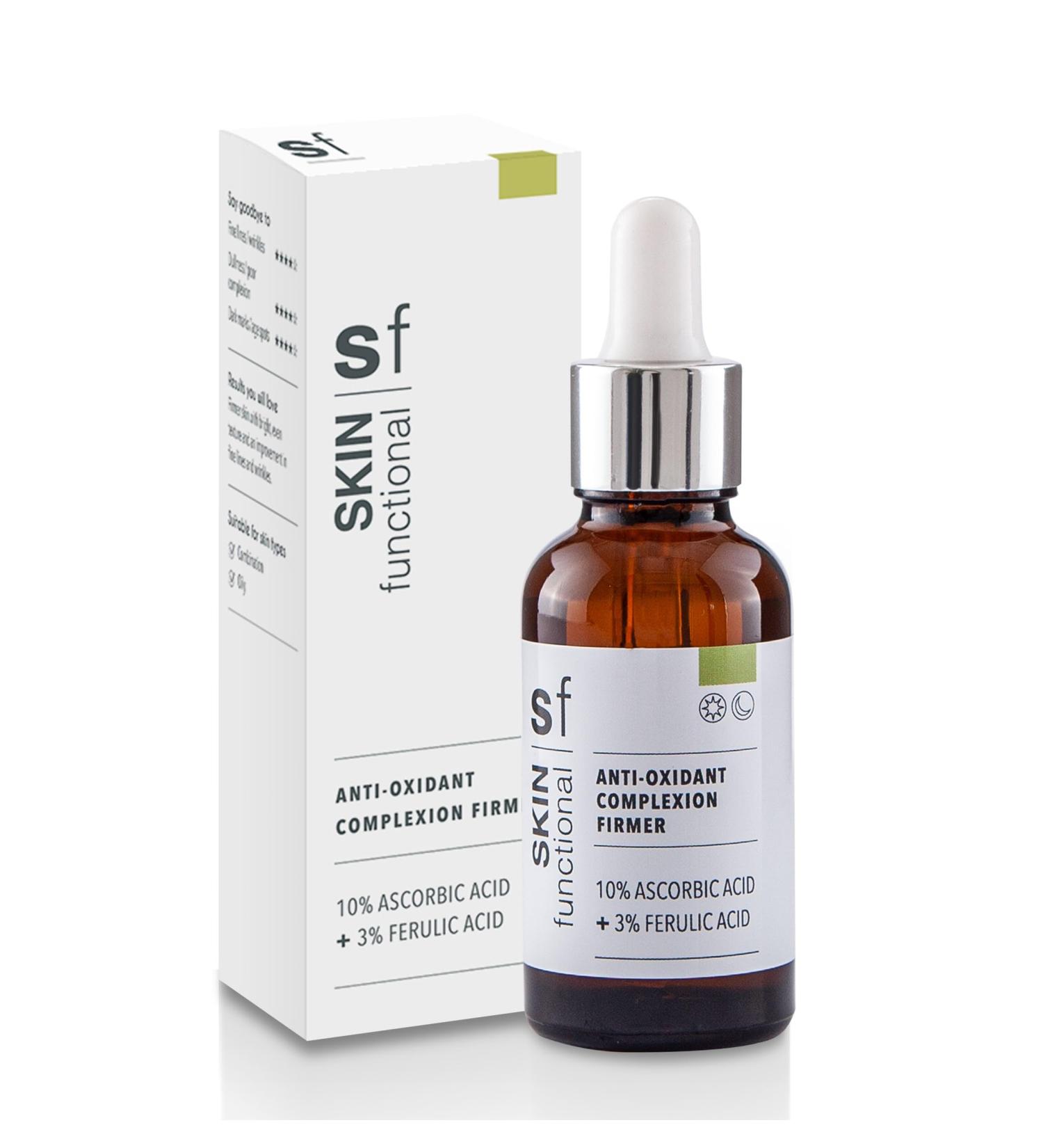 Skin Functional Anhydrous Vitamin C Serum 10% Ascorbic Acid + 3% Ferulic Acid Anti-Ageing Antioxidant & Anti-Pigmentation Powerful Skin Brightening 30 ml - Buy Online on GoSupps.com