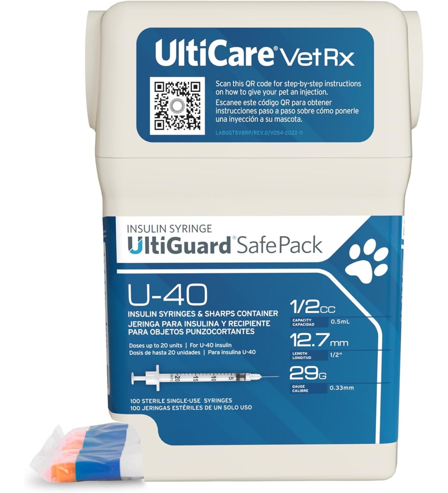 UltiCare VetRx U-40 UltiGuard Safe Pack Pet Insulin Syringes - 100 Count - Buy Online on GoSupps.com