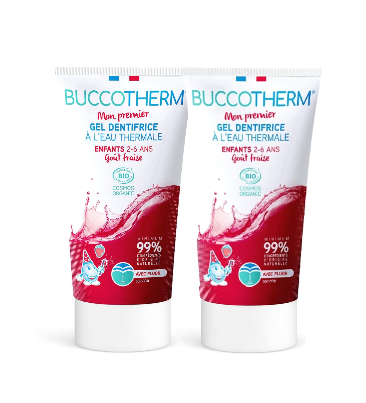 Buccotherm Strawberry Toothpaste Gel for Kids (2-6 Years) | Sugar-Free Bio-Certified 100% Natural | 2x50 ml | Cavity Protection - Buy Online on GoSupps.com