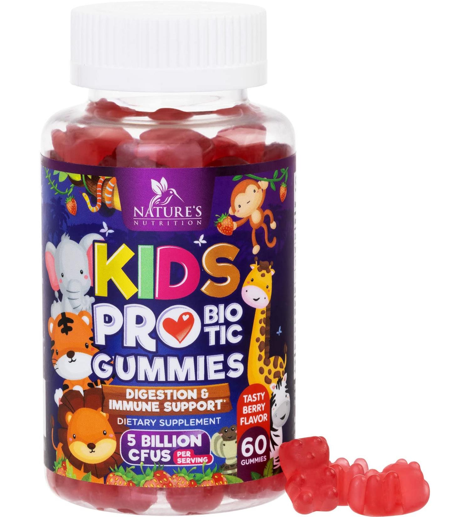 Probiotics for Kids 5 Billion CFU - Natural Immune Support & Digestive Health Supplement - Daily Children's Probiotic Gummy for Ages 4+ Vegan Gluten Soy & Dairy Free - Berry Flavored - 60 Gummies 60 Count (Pack of 1) - Buy Online on GoSupps.com