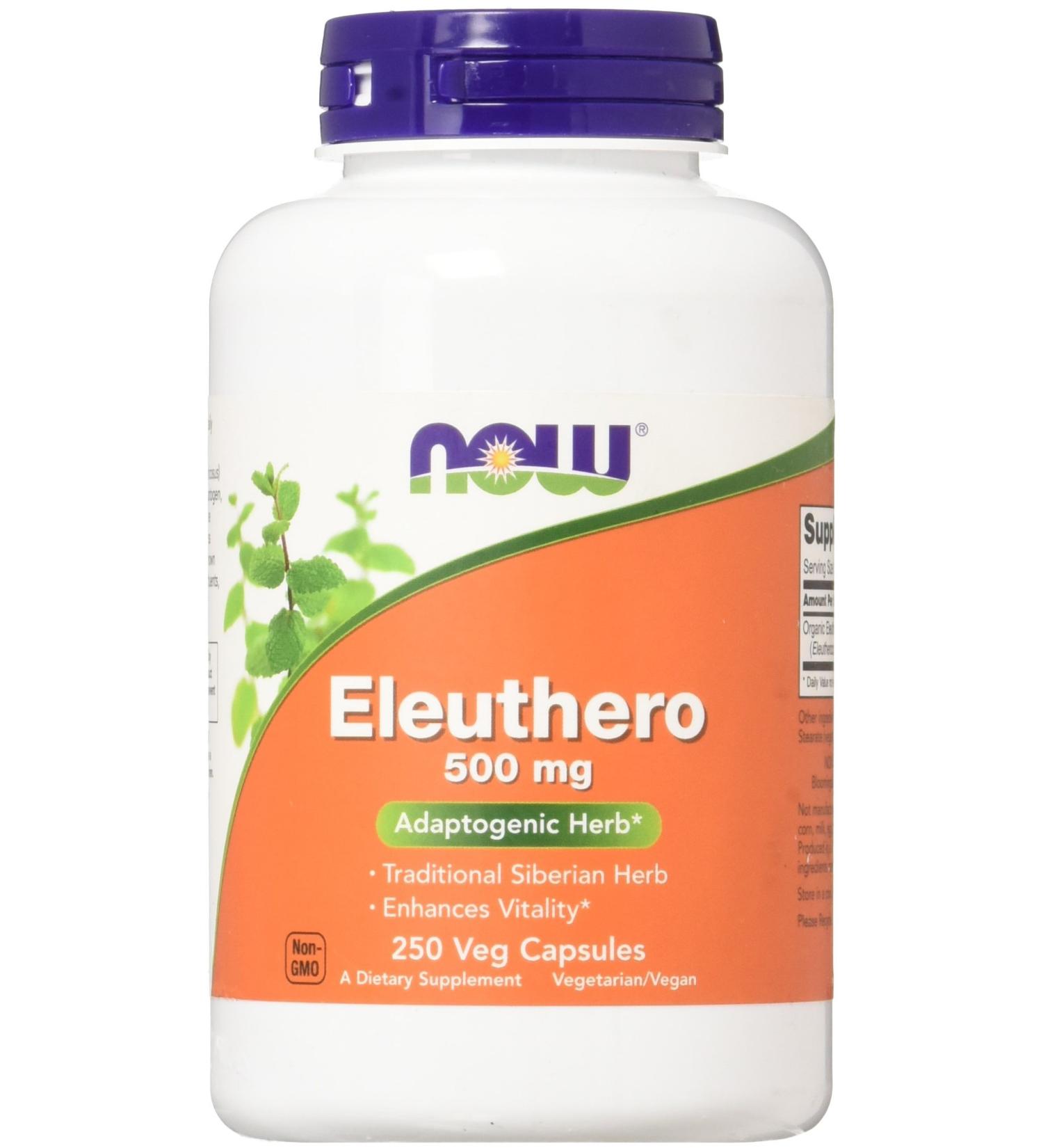 Now Foods Eleuthero 500mg - 250 Veg Capsules for Stress Relief & Energy - Buy Online on GoSupps.com