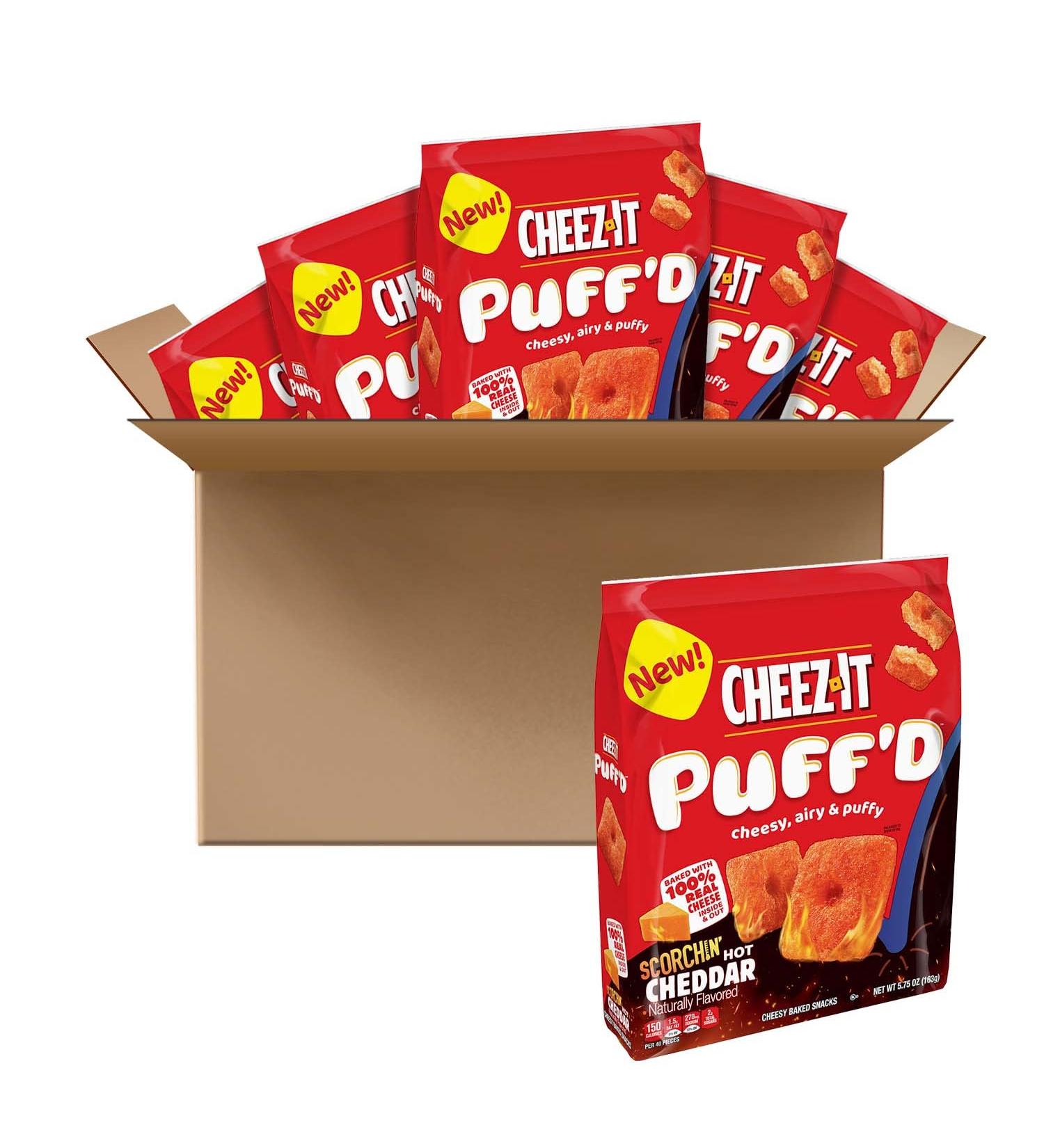 Cheez-It Puff'd Scorchin' Hot Cheddar Snack Crackers - 34oz Case (6 Bags) - Buy Online on GoSupps.com