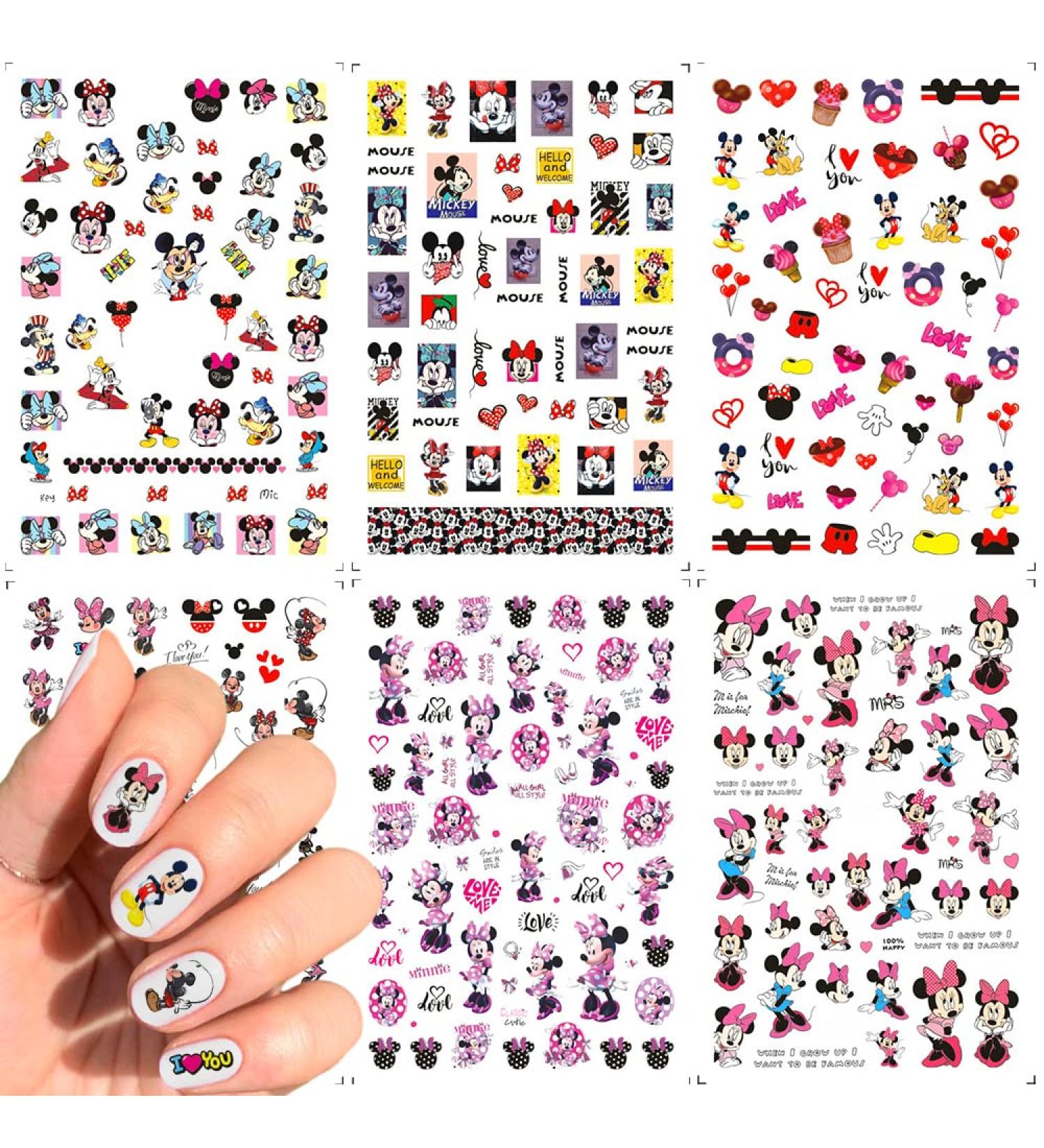 Mickey Mouse Nail Art Stickers - Adorable Cartoon Decals for Women, Girls, Kids - 6 Sheets (480+ Decals) - Self-Adhesive Design for Cute Kawaii Nails - A72 - Buy Online on GoSupps.com