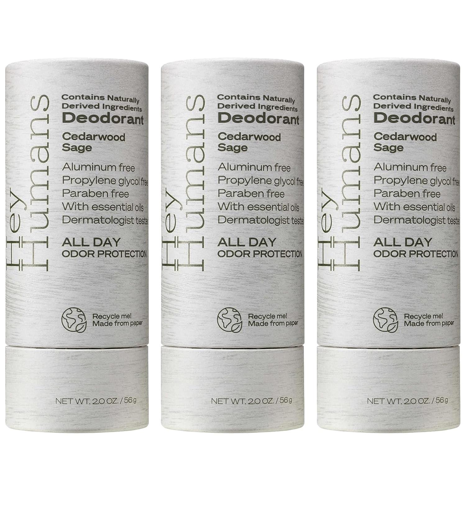 Hey Humans Deodorant Aluminum Free Deodorant for Women and Men Contains Naturally Derived Ingredients All Day Odor Control Refreshing Deodorant Essential Oils Cedarwood Sage Cedarwood Sage 2 Ounce (Pack of 3)