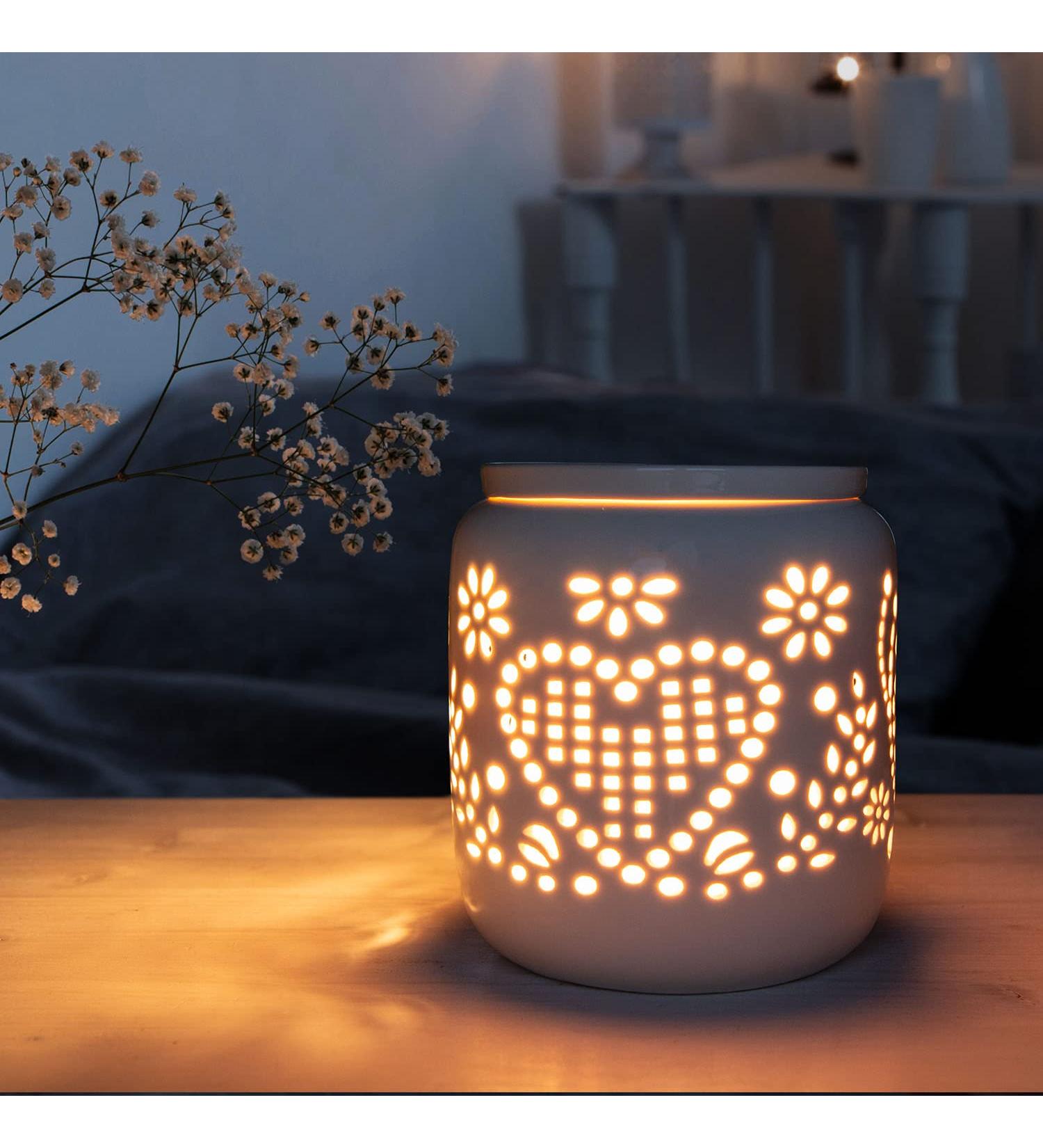 Candle Brothers Electric Scent Lamp - Ceramic White Romantic Design | Perfect Gift for Friends & Family | Ideal for Office Bedroom Yoga - Buy Online on GoSupps.com