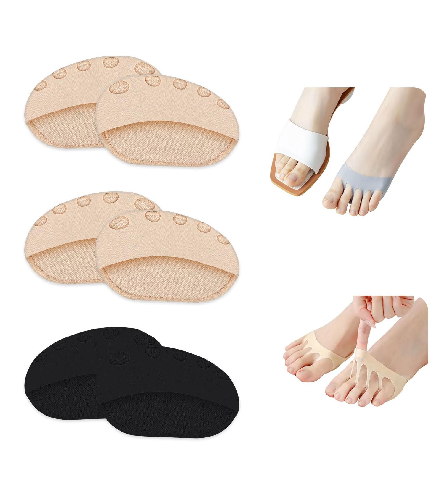 Shop Honeycomb Fabric Forefoot Pads - Women's No Show Metatarsal Socks for Pain Relief & Comfort | Invisible Ball of Foot Cushions in Black & Beige - Buy Online on GoSupps.com